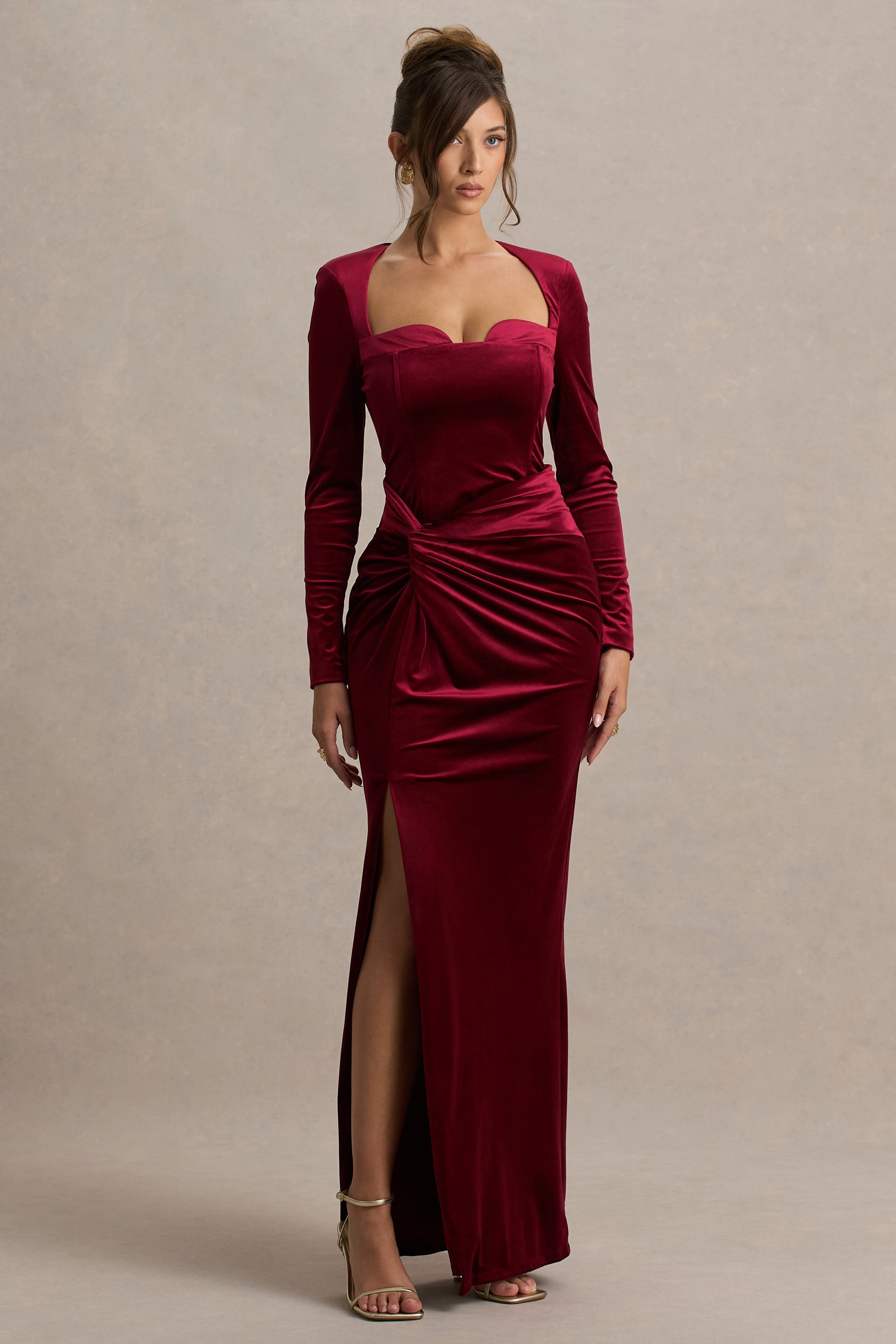 Fay | Berry Kadife Korsaj Stil Düğüm Maxi Elbise
