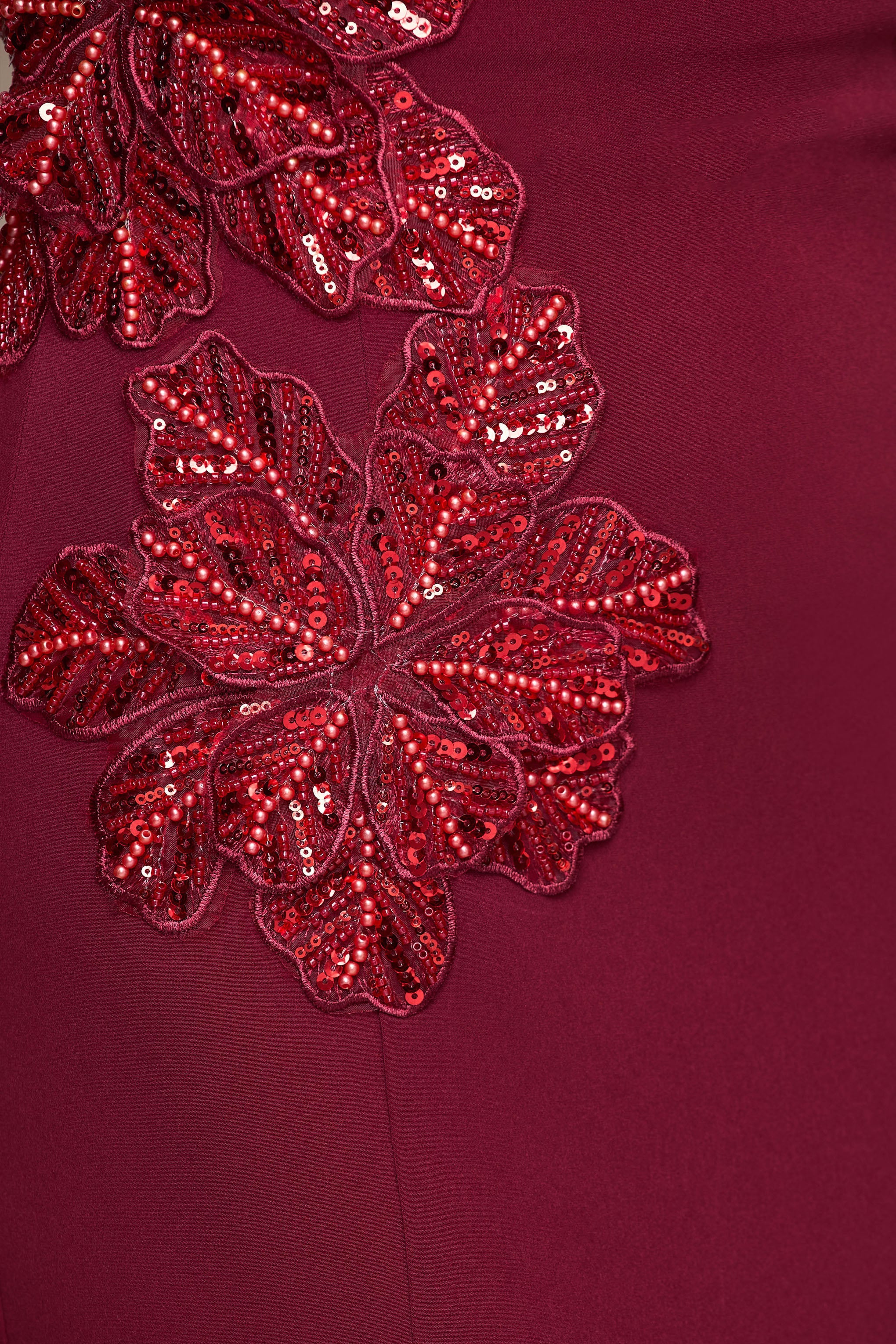 Aylana | Bordo Bandeau Maxi Elbise Süsleme Detayı ile