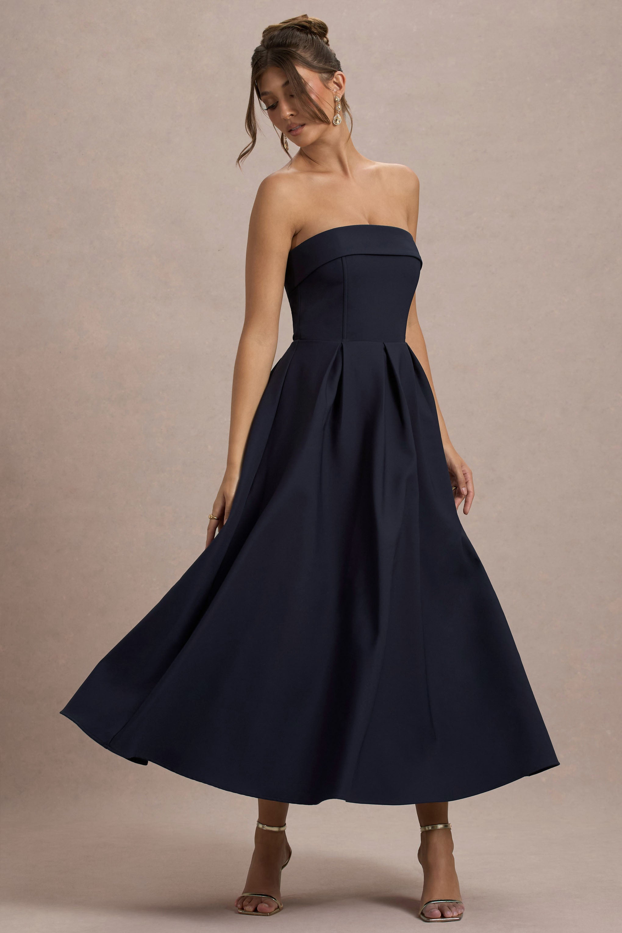 Annalise | Lacivert Bandeau Skater Midi Elbise