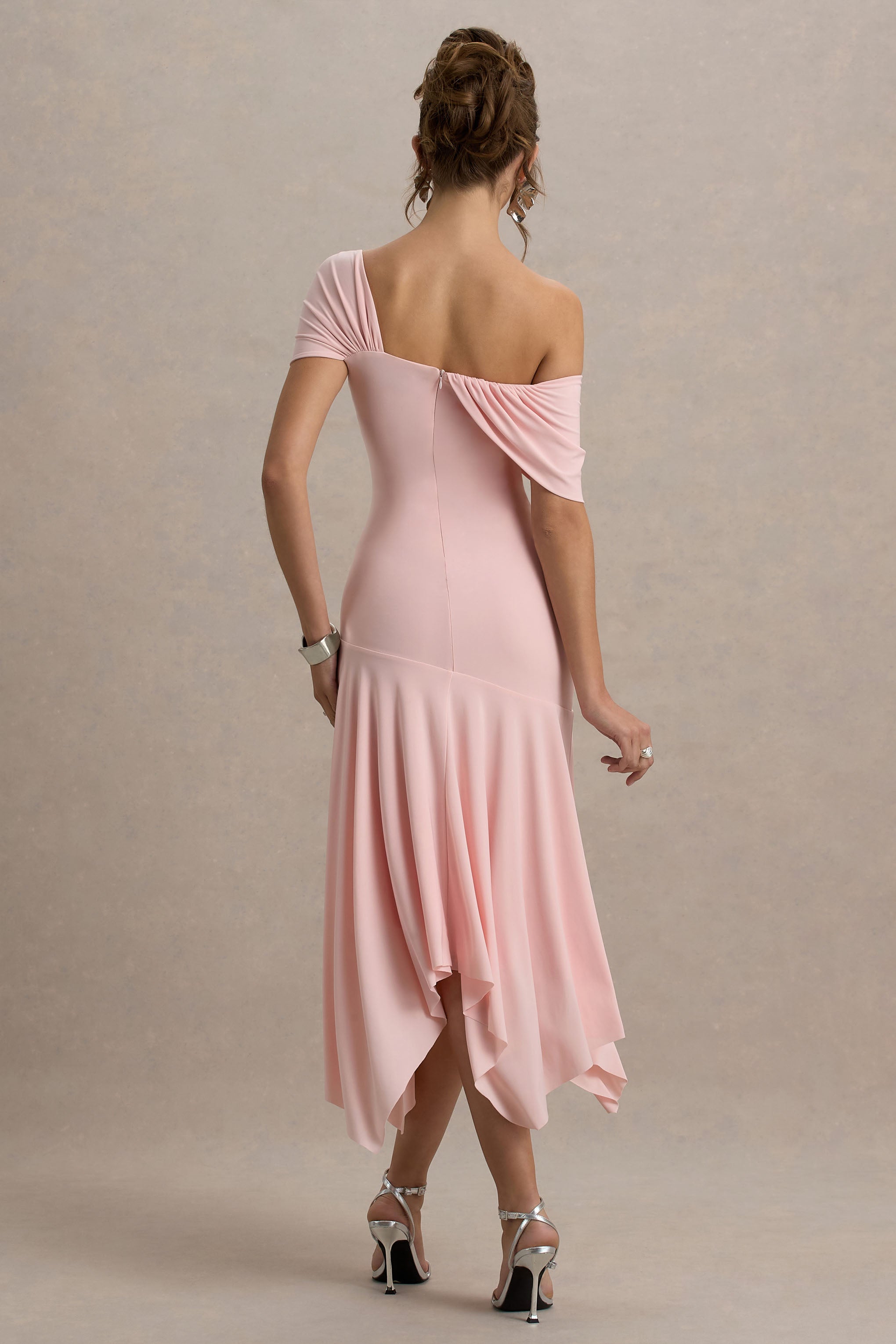 Castor | Pembe Asimetrik Midi Elbise