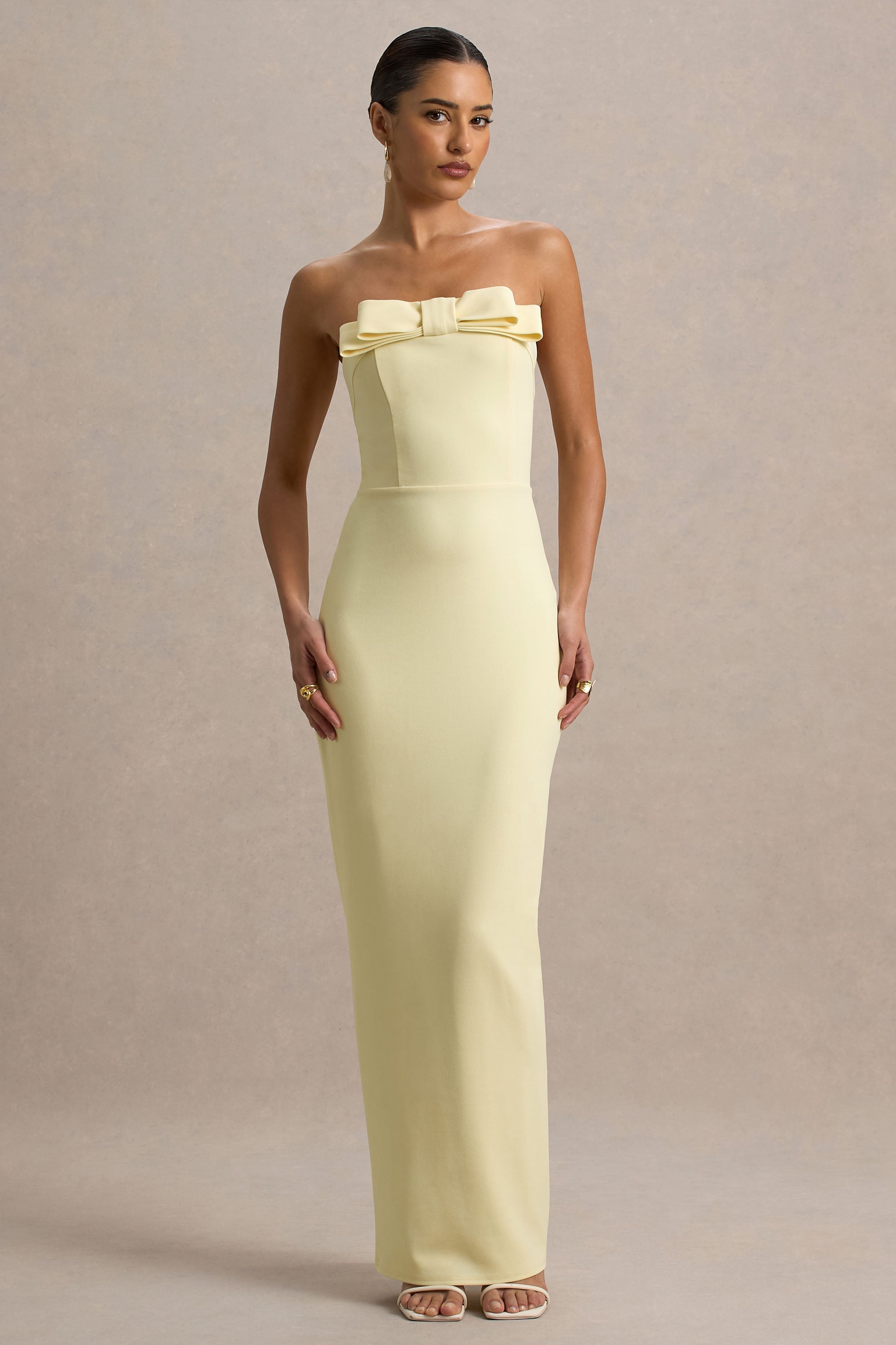 Hallie | Fiyonk Detaylı Limon Renk Maxi Elbise