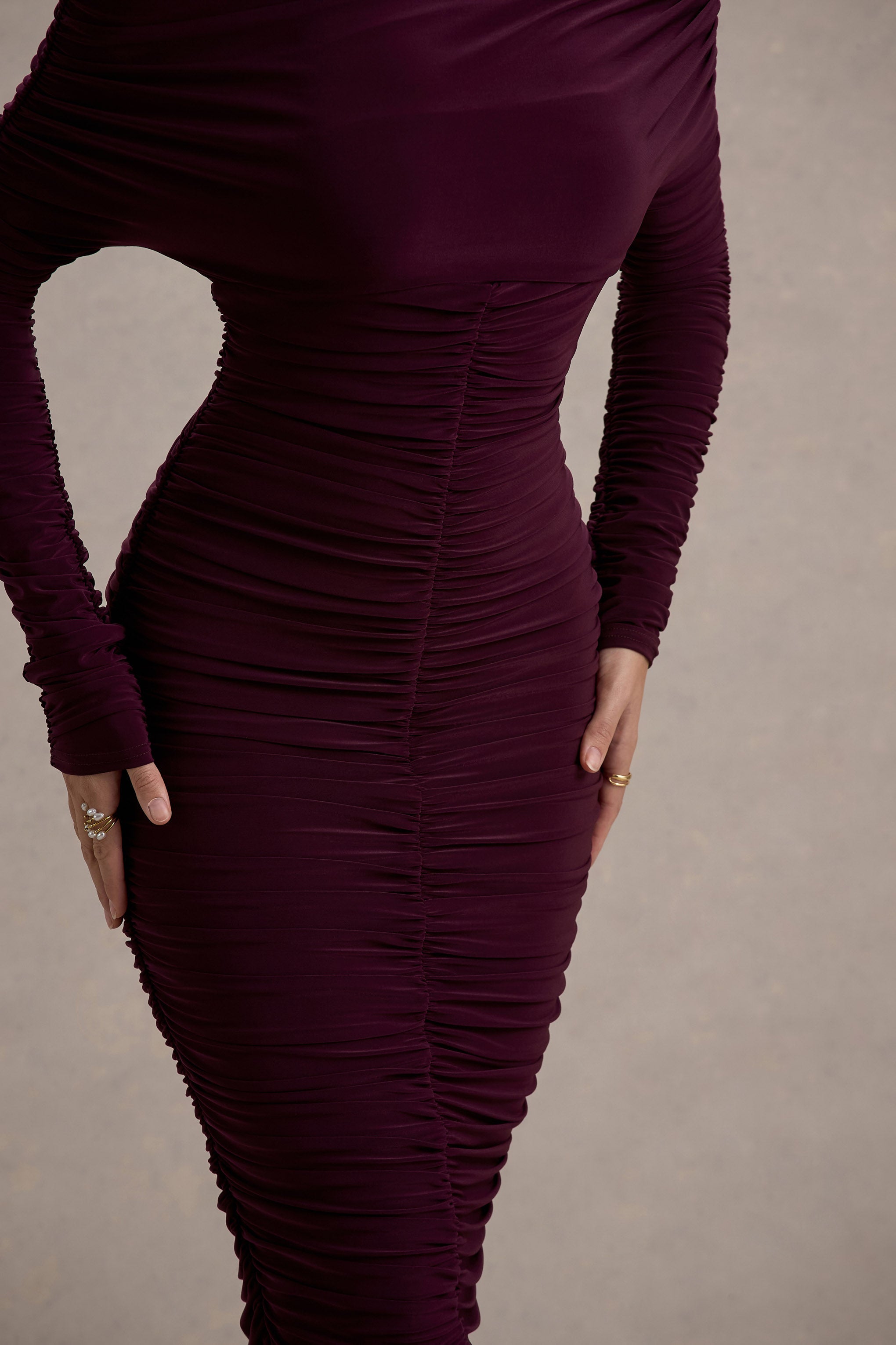 Sinclair | Erguvan Renkli Tek Omuzlu Bodycon Midi Elbise