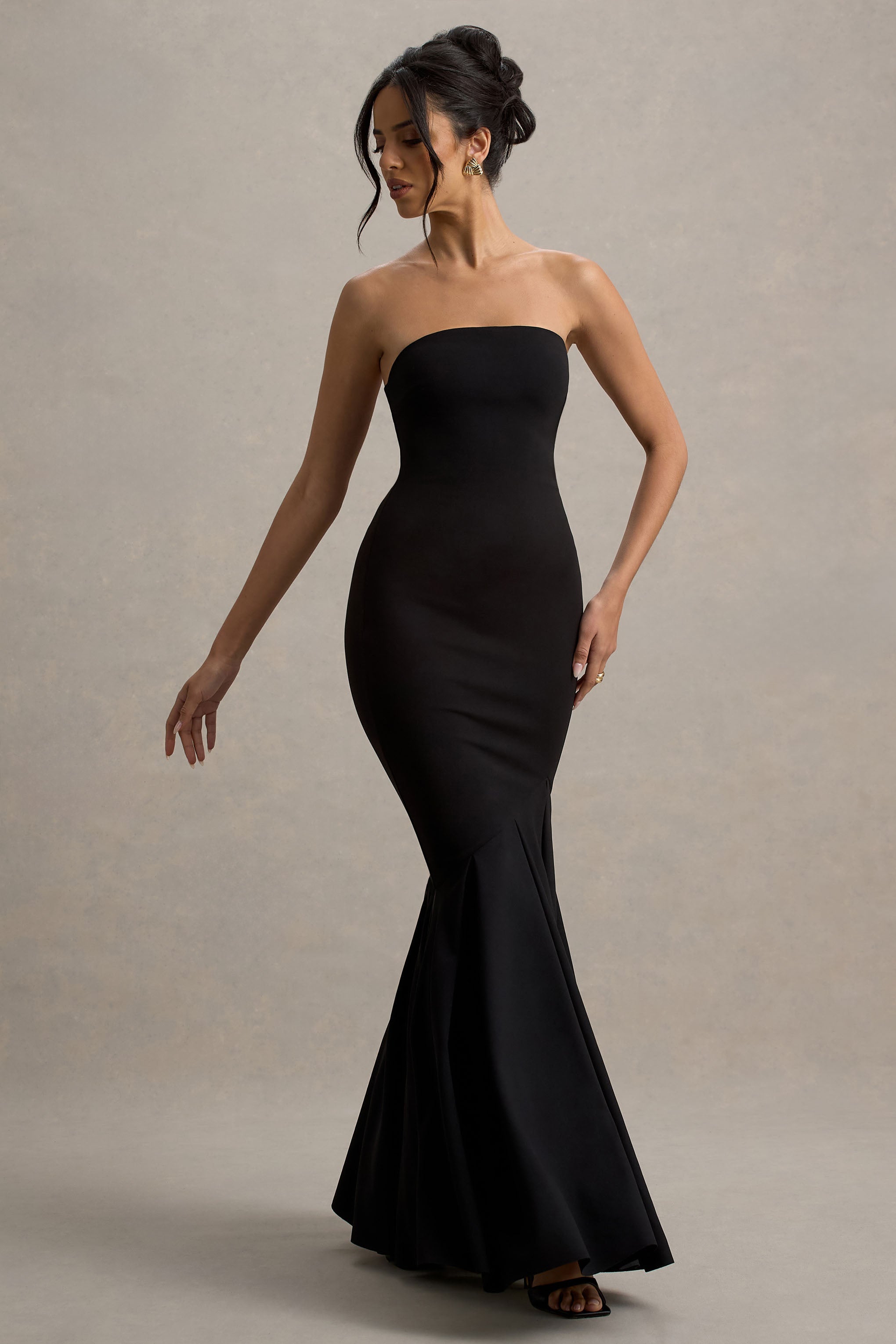 Angela | Siyah Bandeau Fishtail Maxi Elbise