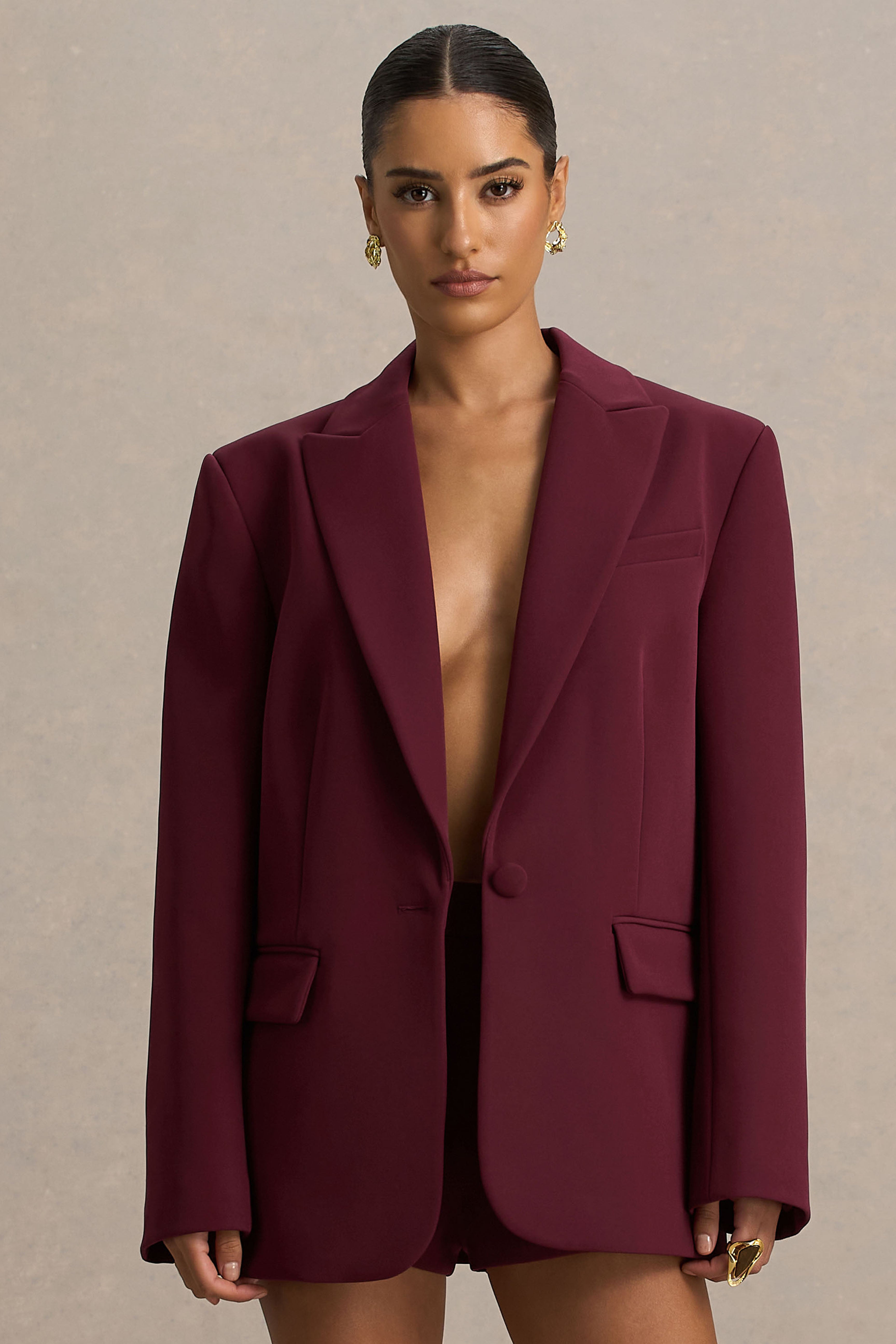 Katherine | Bordo Derin Yaka Klasik Blazer