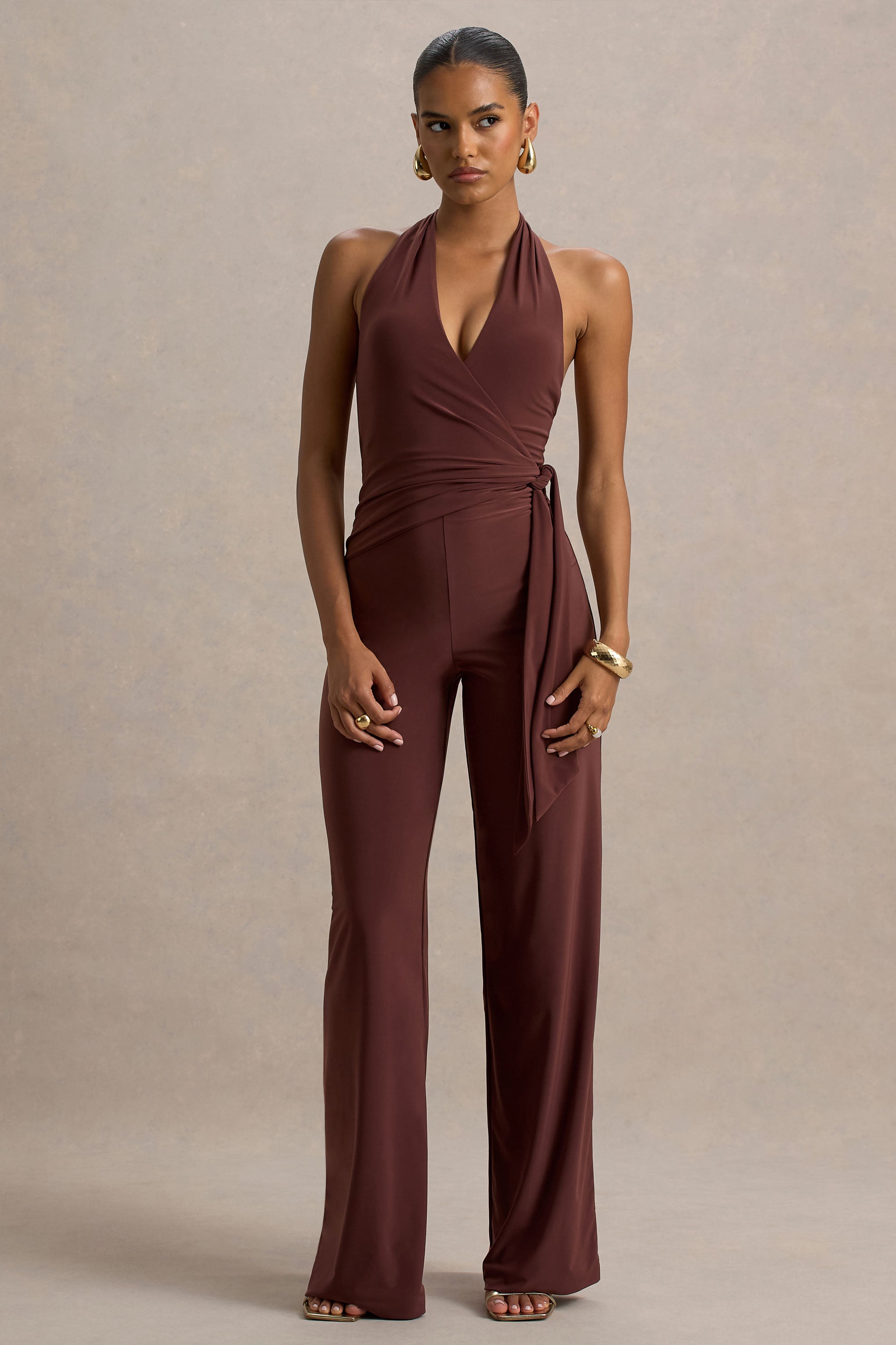 Marlais | Bağcıklı Bel Detaylı Çikolata Renkli Jumpsuit