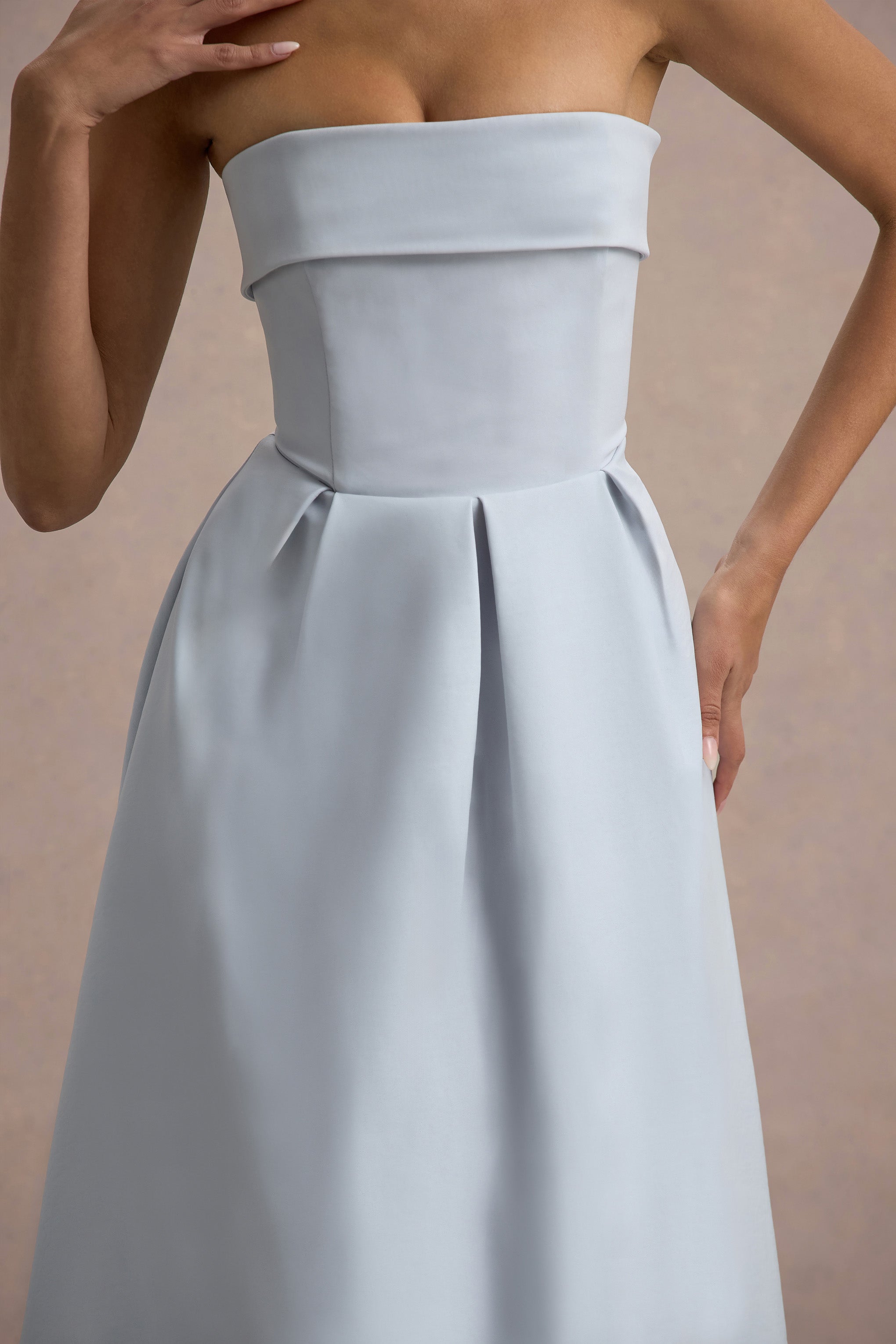 Maddalena | Pudra Mavi Bandeau Kayık Elbise