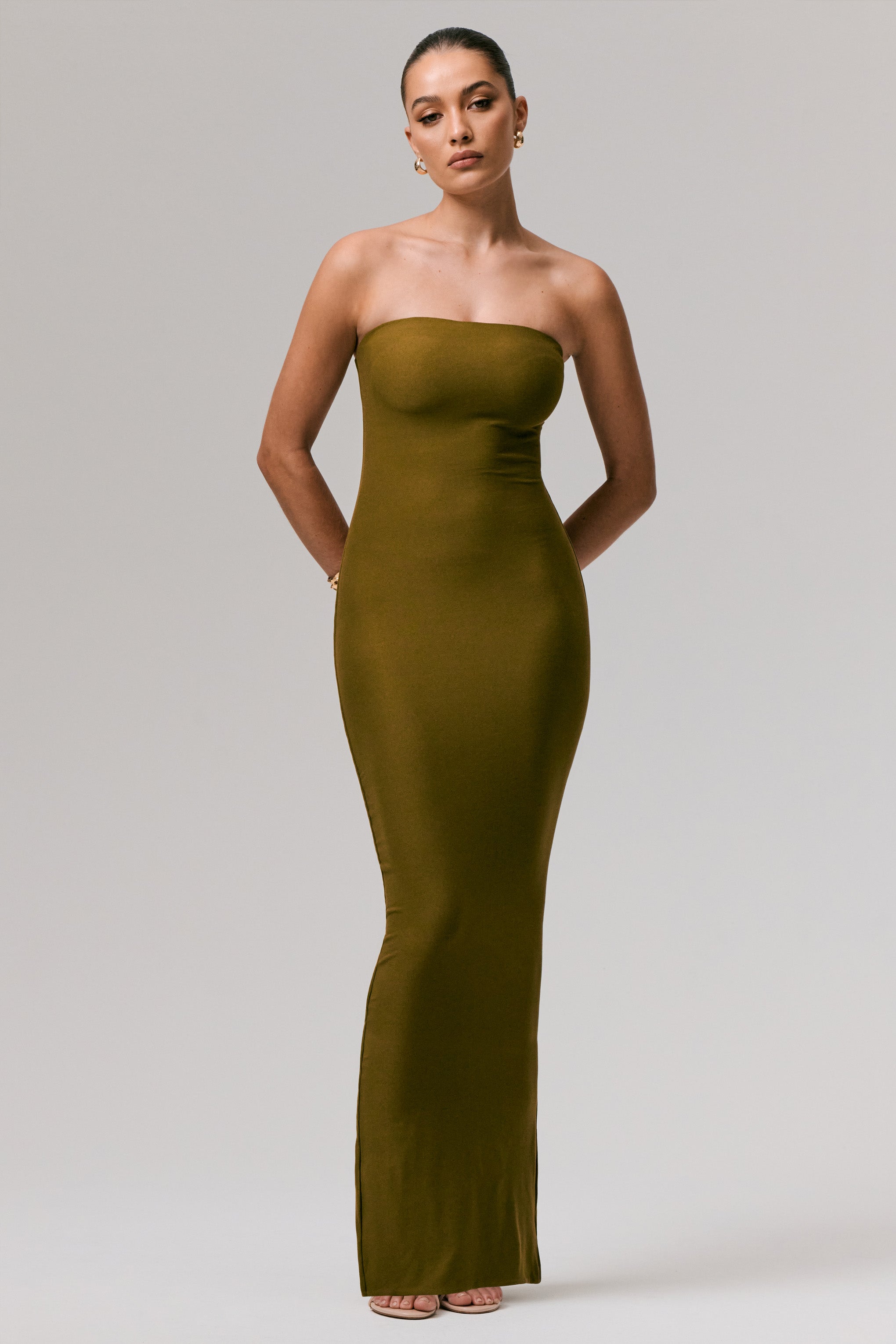 Angelie | Yeşil Bandeau Bodycon Maxi Elbise