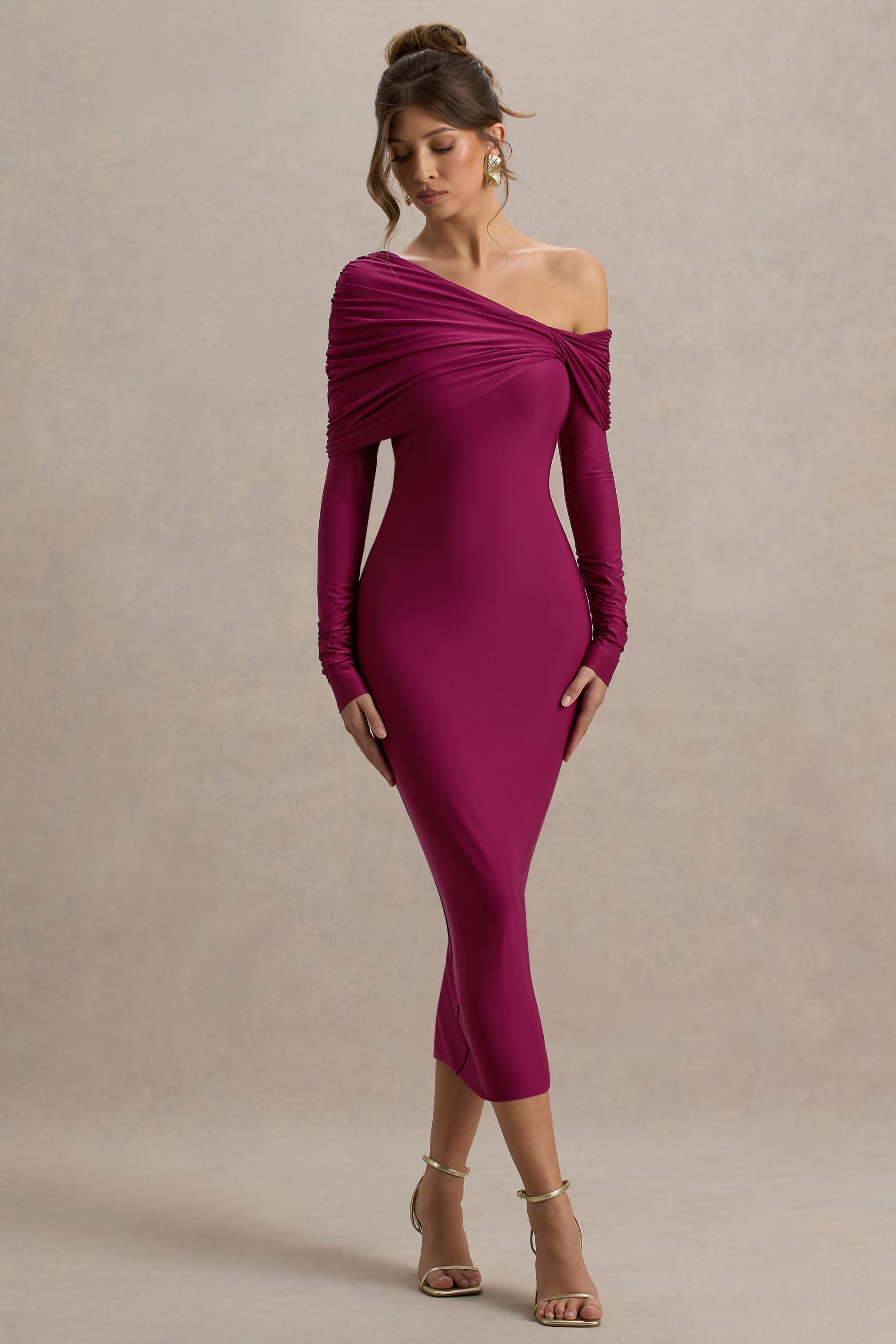 Cleo | File Kolları ile Bordo Bodycon Midi Elbise