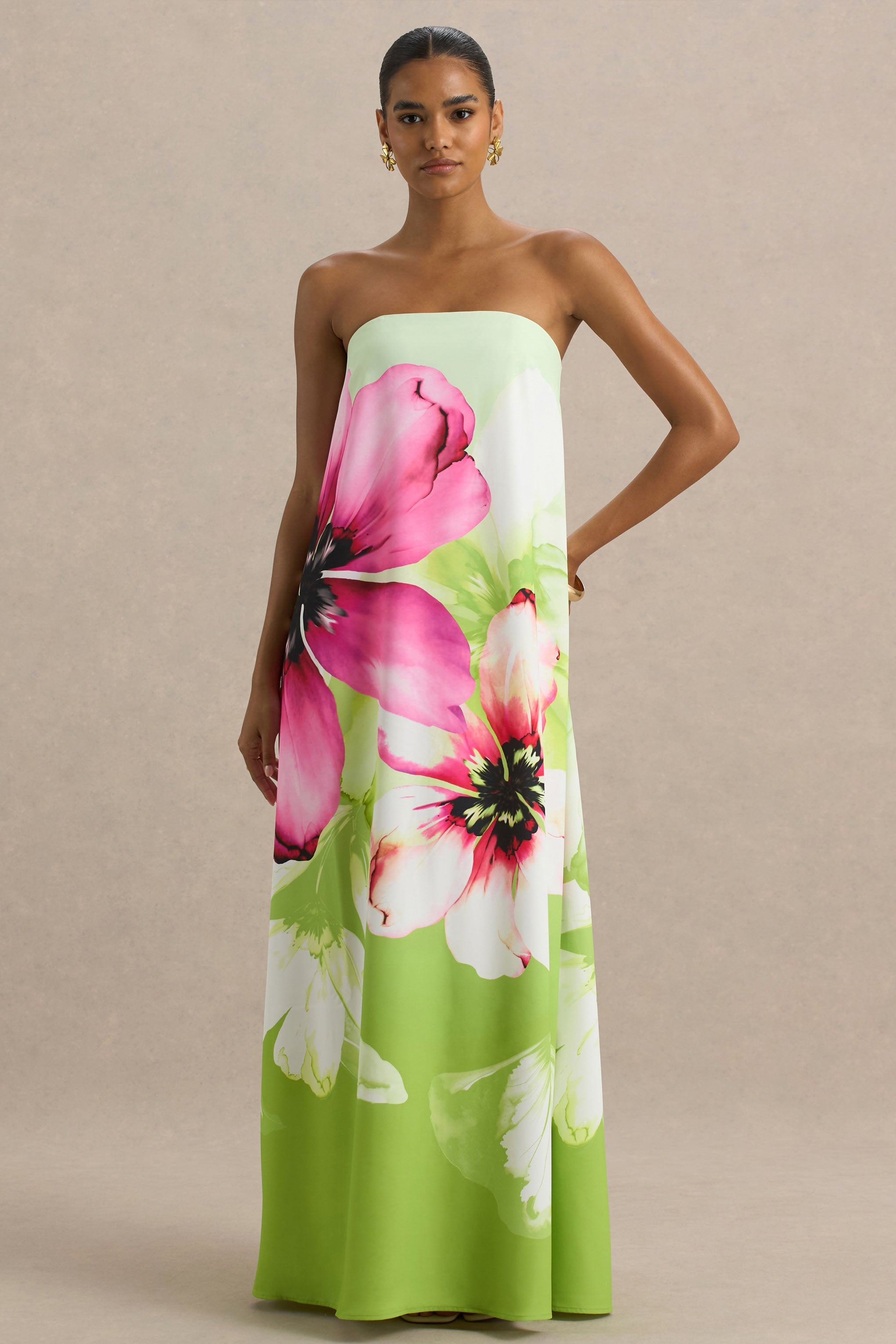 Ellery | Lime Çiçek Desenli Bandeau Maxi Elbise