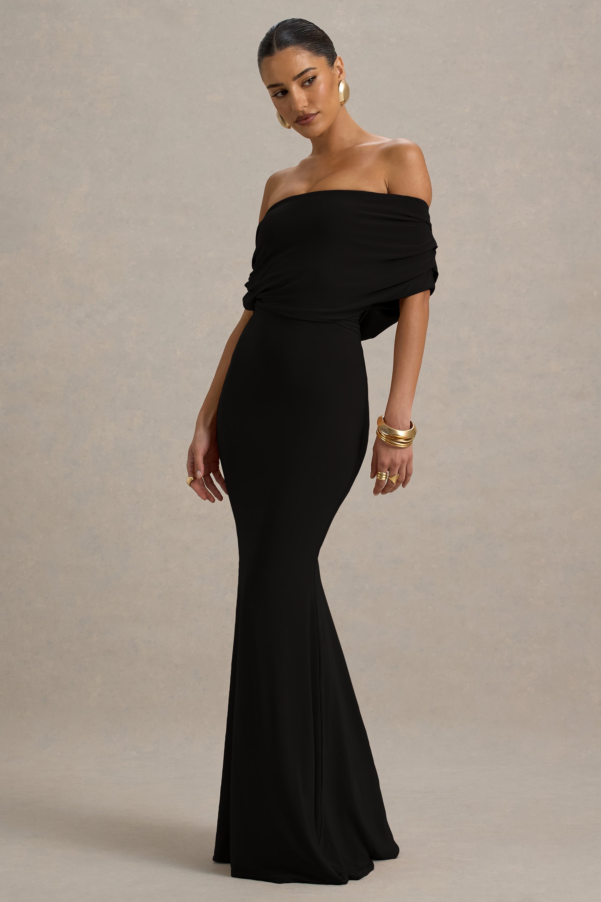 Bowden | Siyah Bardot Maxi Elbise