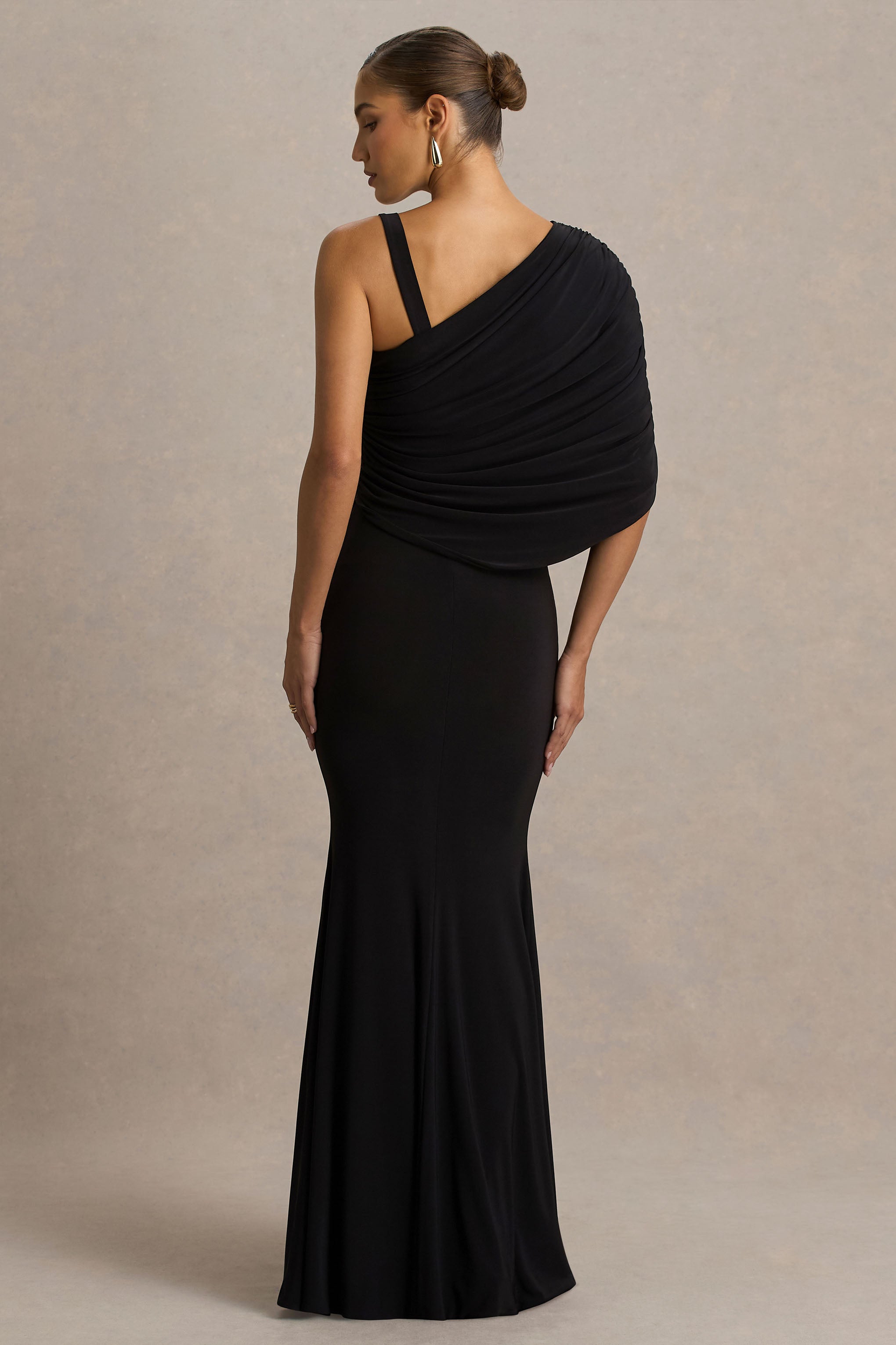 Sylvie | Siyah Asimetrik Yaka Maxi Elbise