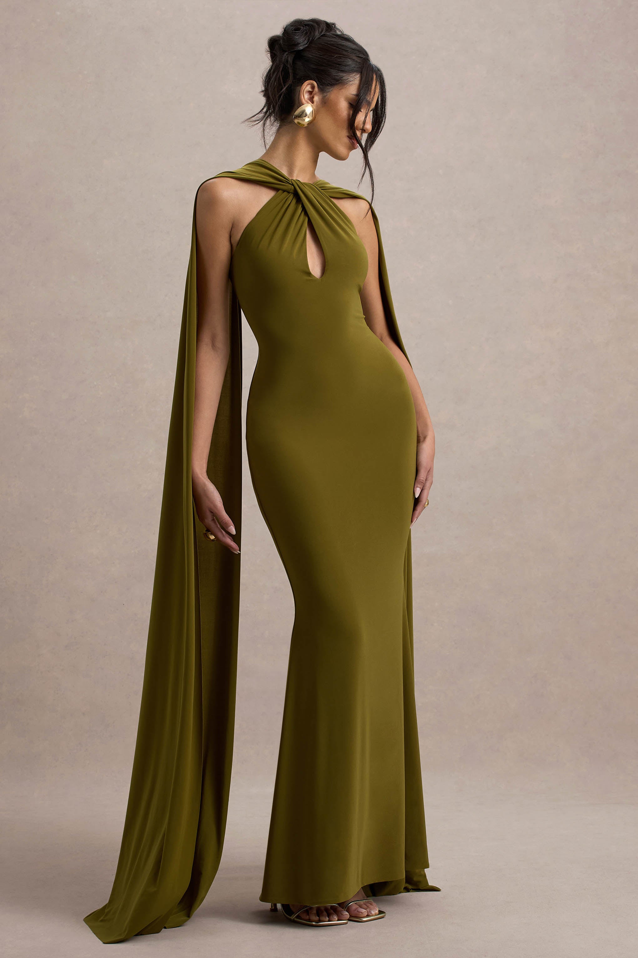 Rhoda | Yeşil Dönüş Halter Yaka Maxi Elbise