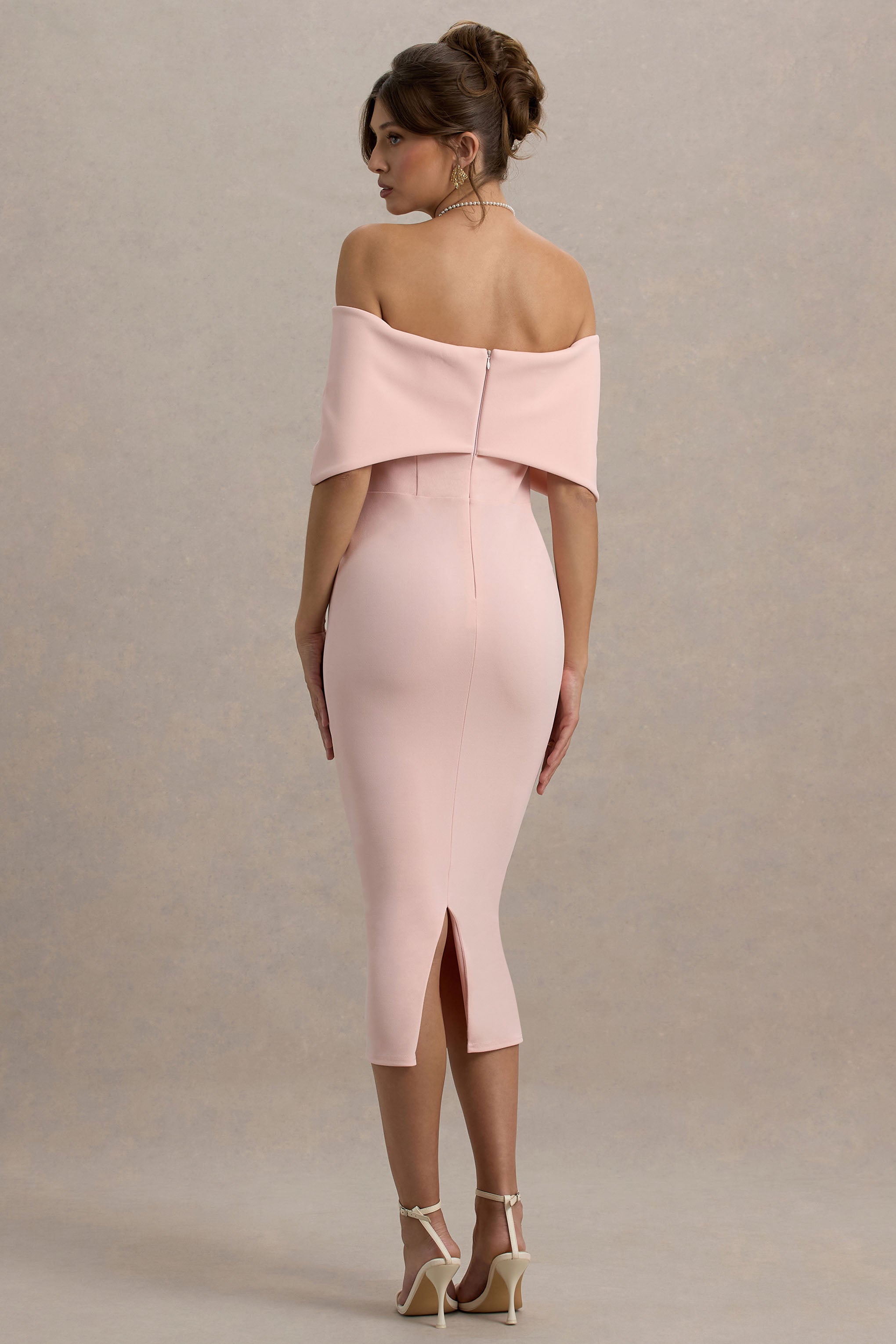 Bayshore | Pembe Kemerli Bardot Midi Elbise
