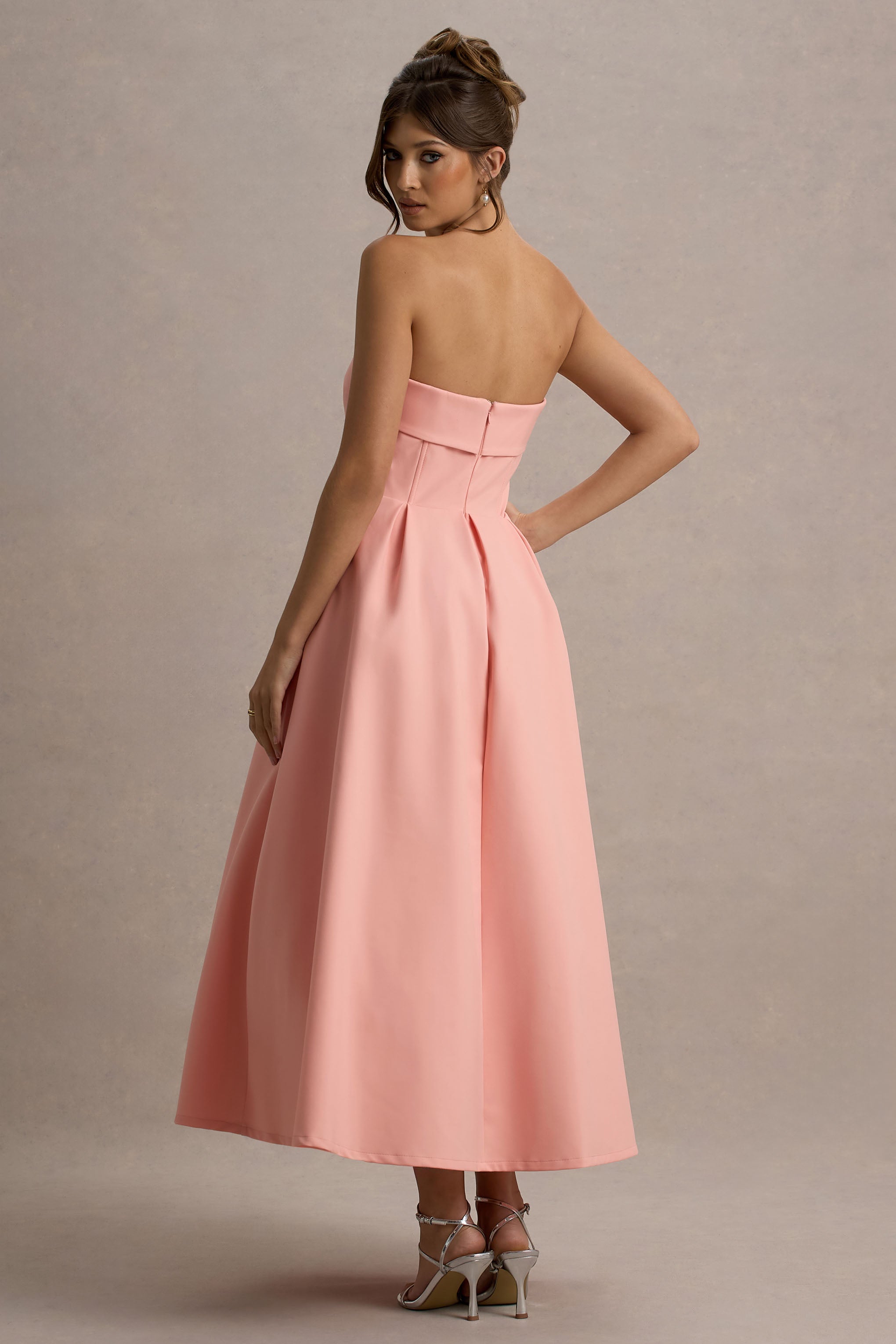 Annalise | Pembe Bandeau Skater Midi Elbise