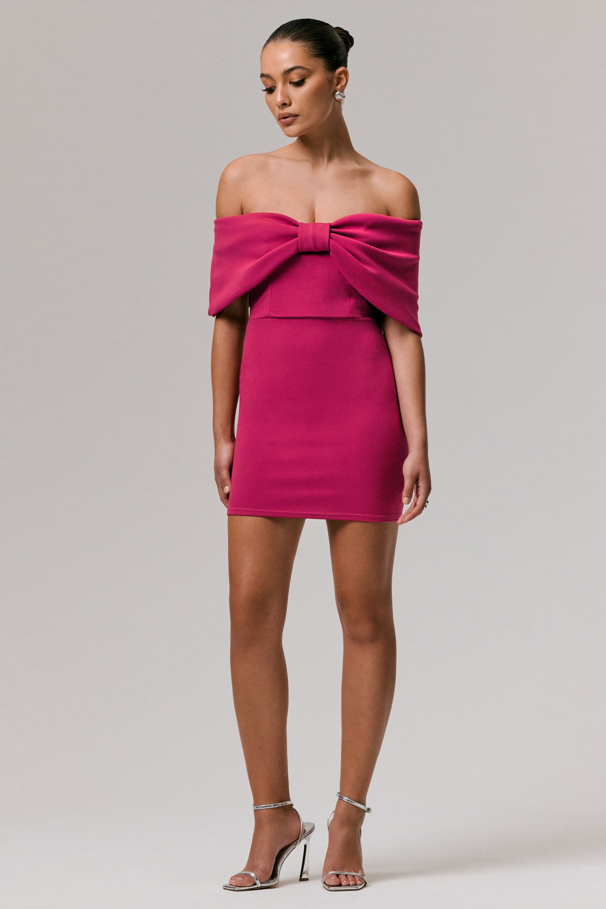 Sadie | Sıcak Pembe Kemerli Bardot Mini Elbise
