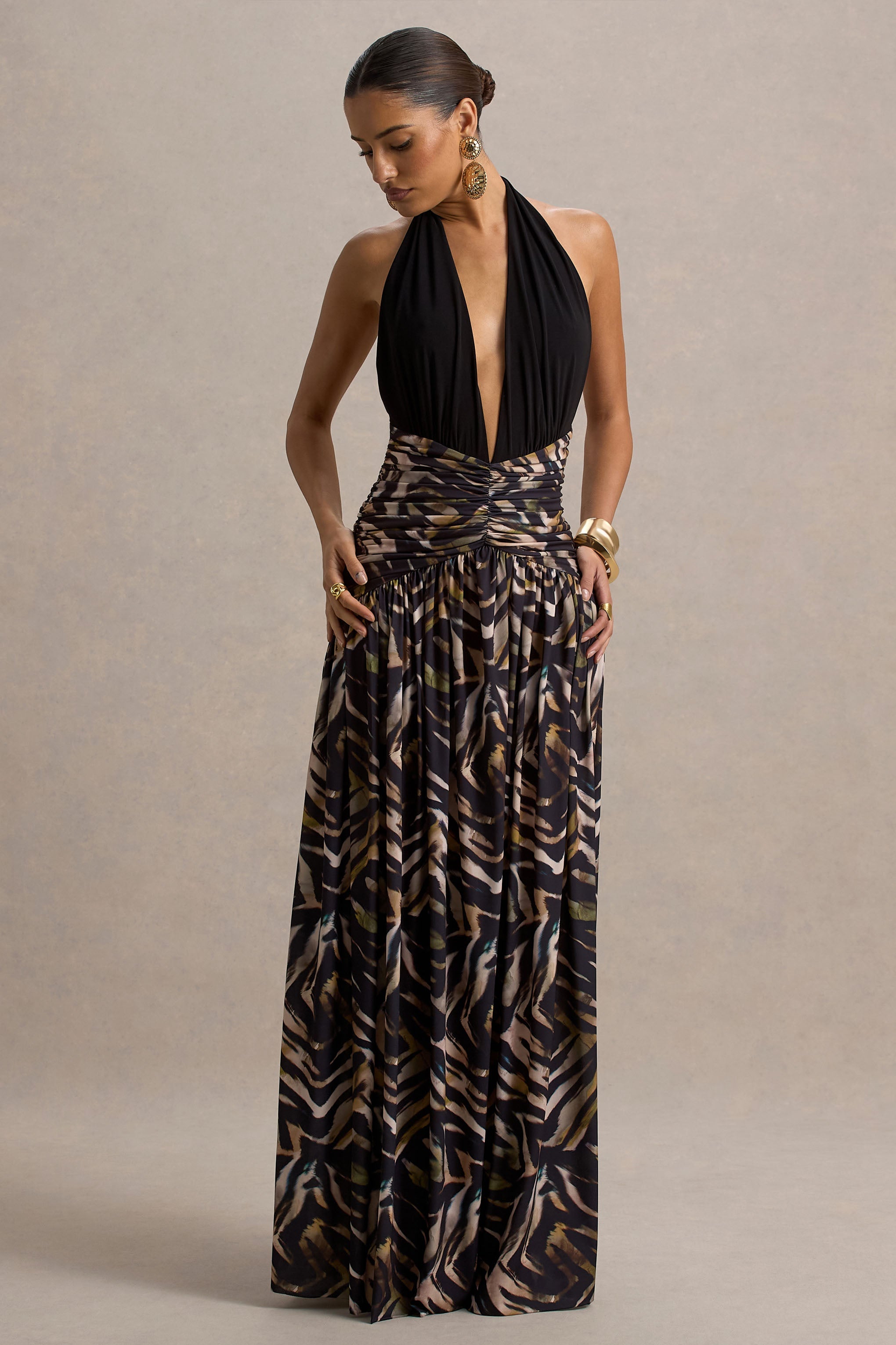 Ferreira | Zebra Desenli Derin Yaka Maxi Elbise
