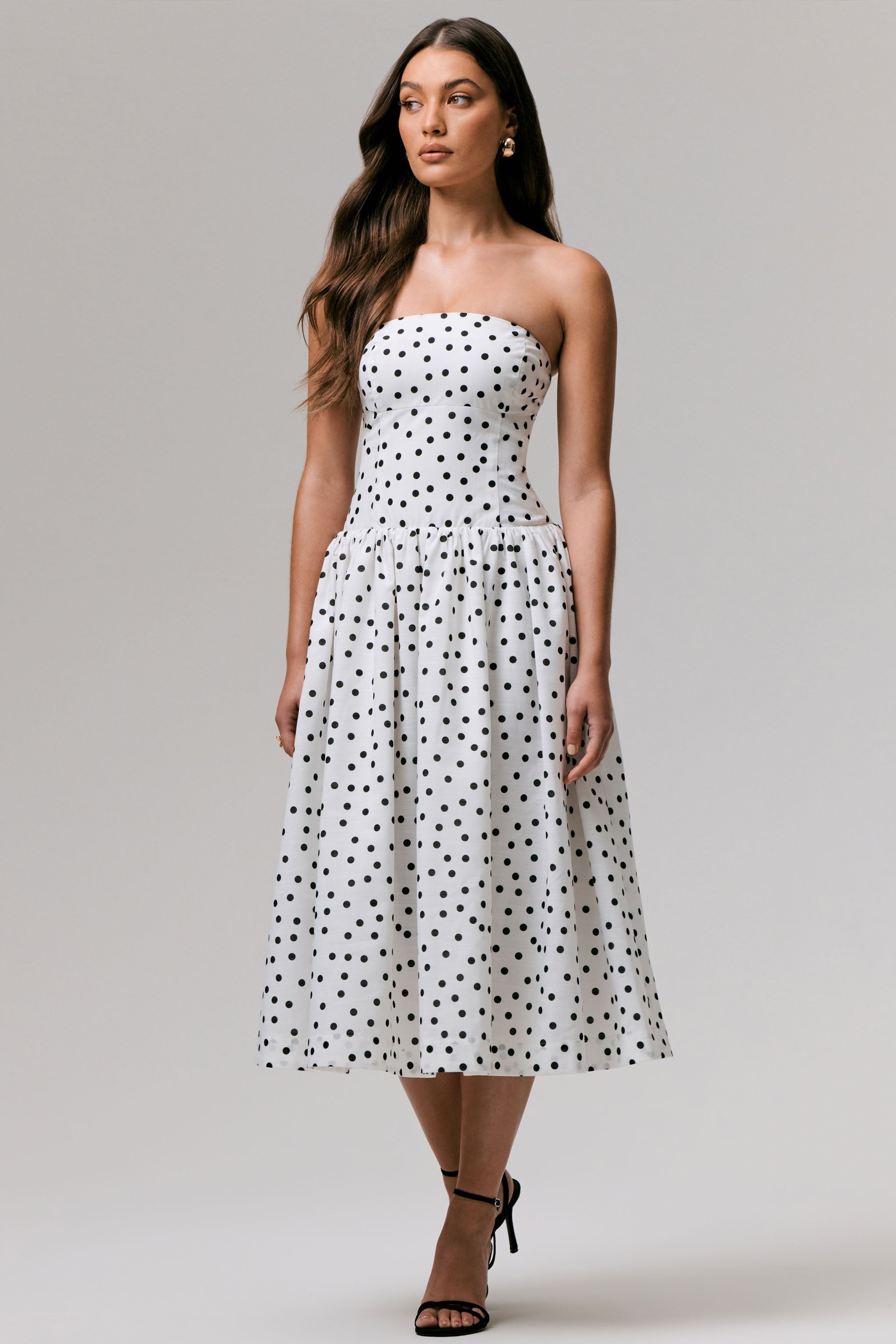 Triumph | Puantiye Desenli Bandeau Midi Elbise