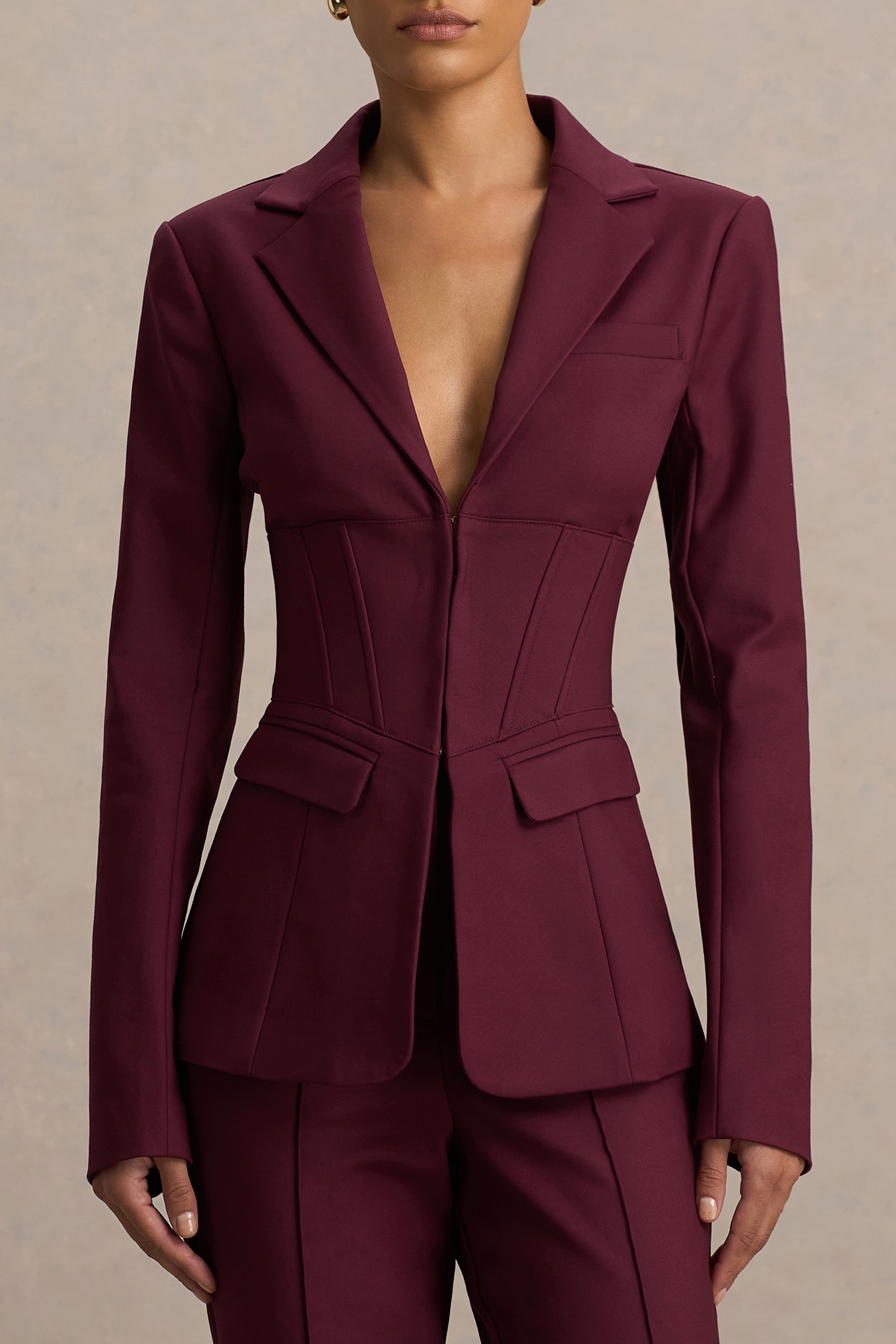 Yenilmez | Bordo Fitted Korse Blazer Ceket