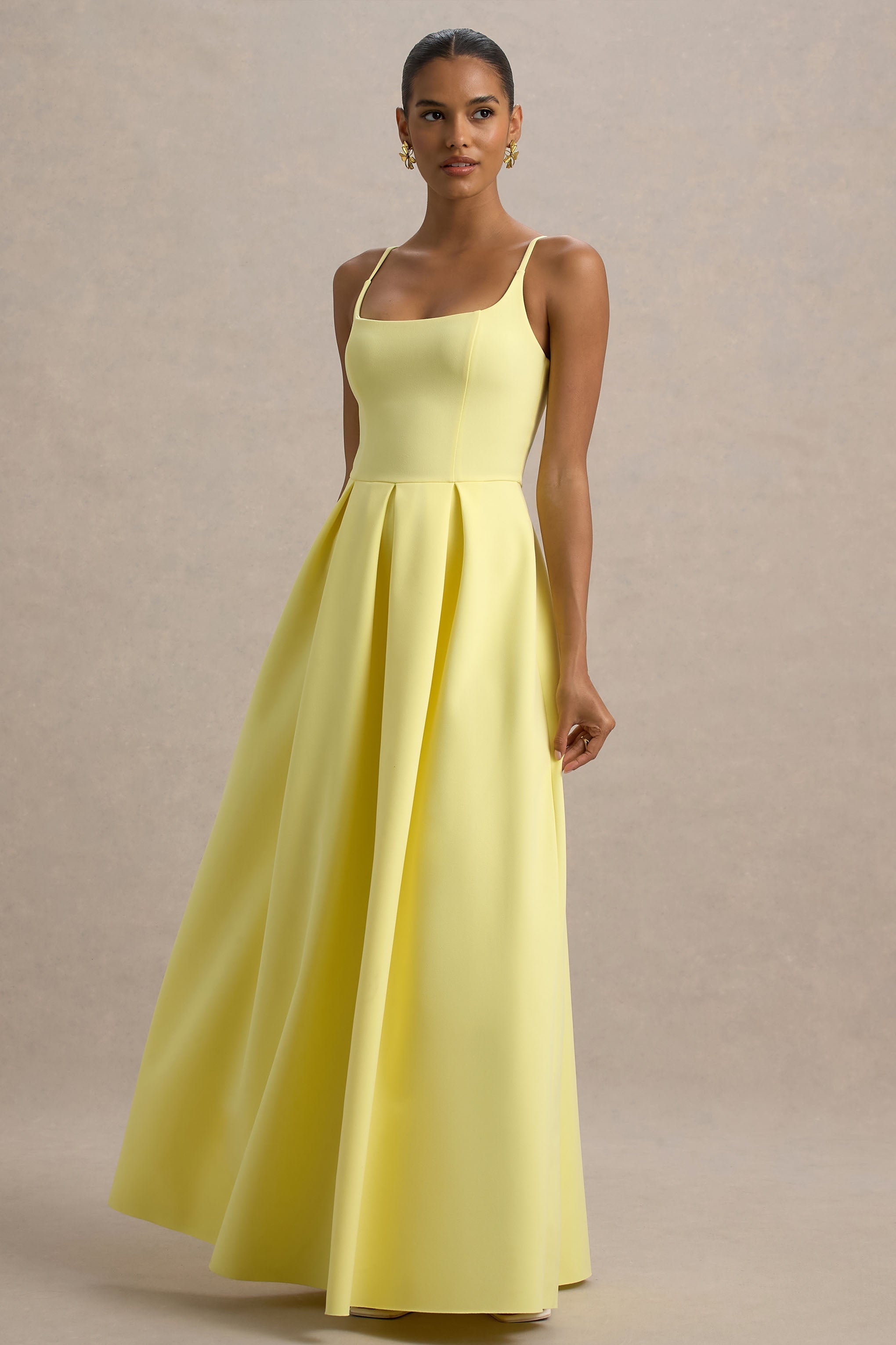 Bambina | Limon Scoop-Yaka Plise Maxi Elbise