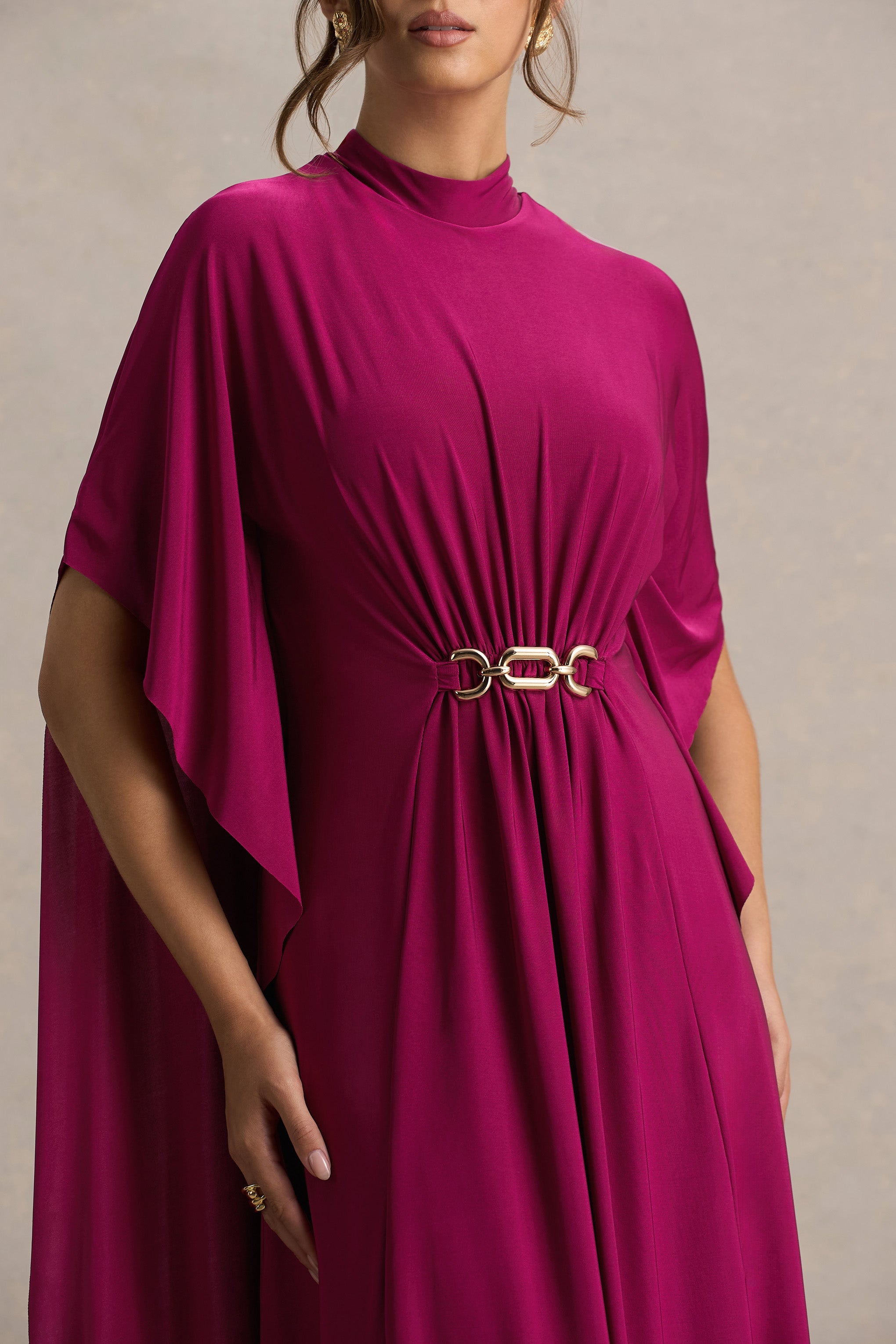 Olessia | Bordo Kemerli K gathered Kol Maxi Elbise