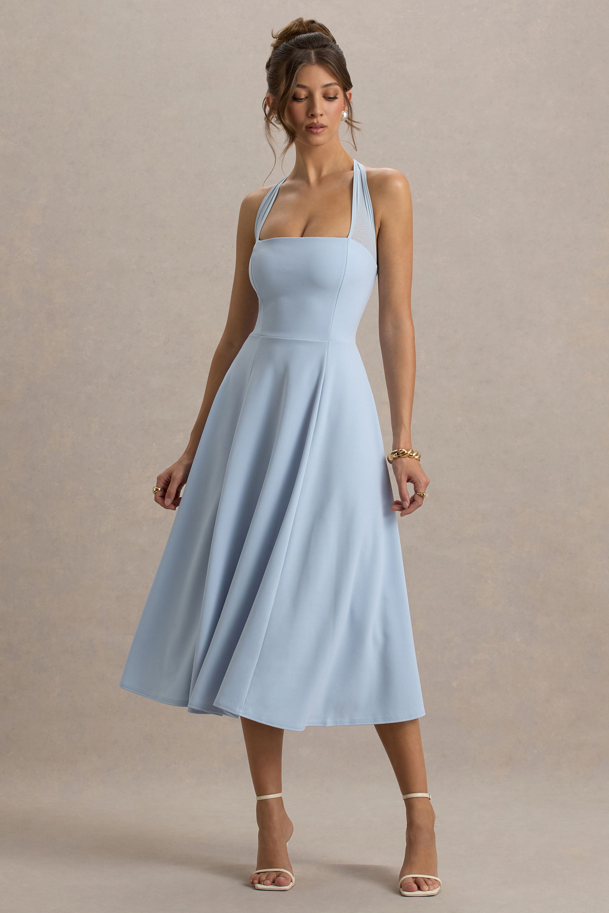 Auburn | Pudra Mavi Halter Yaka Midi Elbise