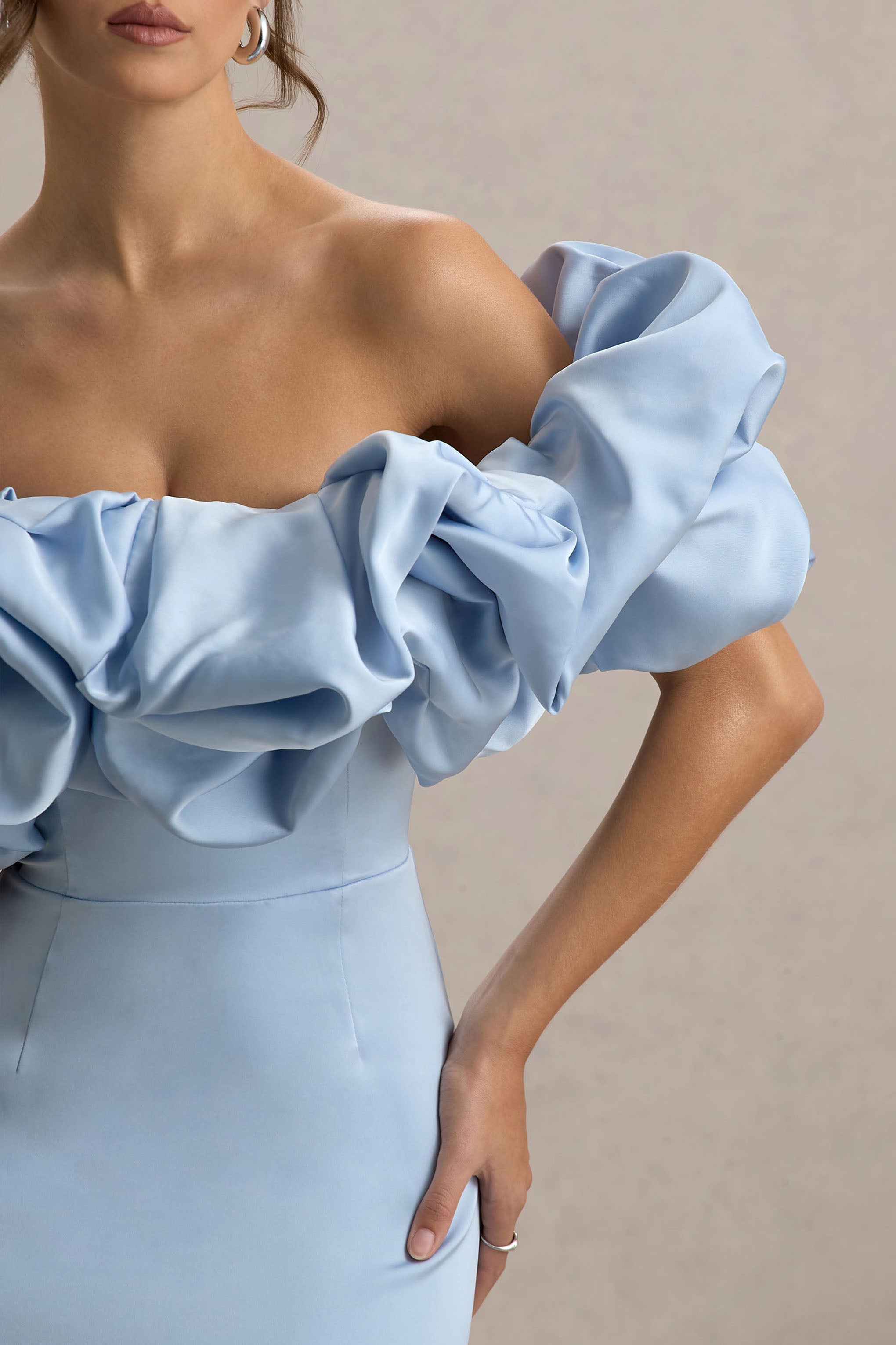 Allie | Toz Mavi Puff Bardot Maxi Elbise