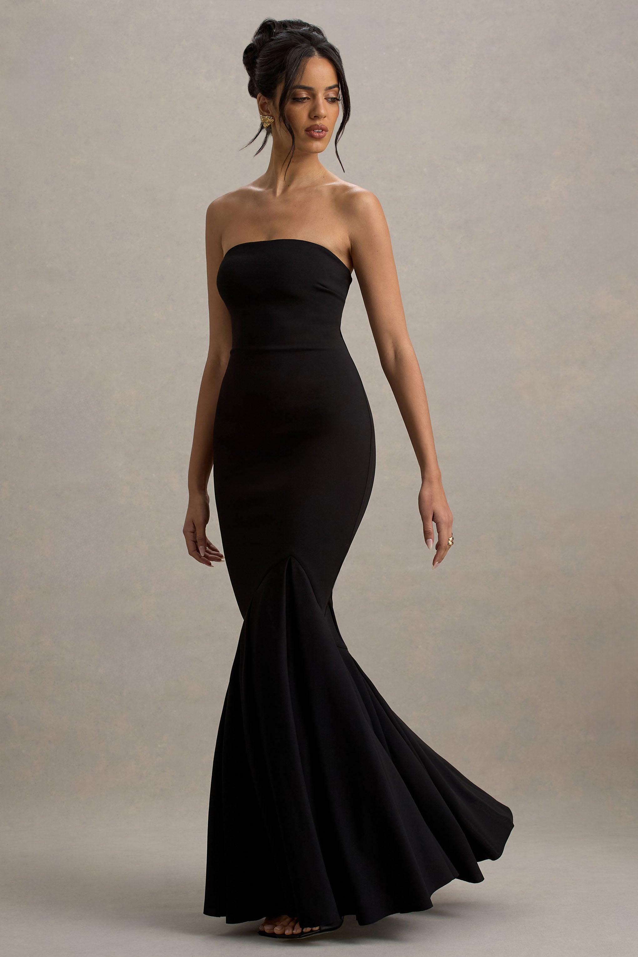 Angela | Siyah Bandeau Fishtail Maxi Elbise