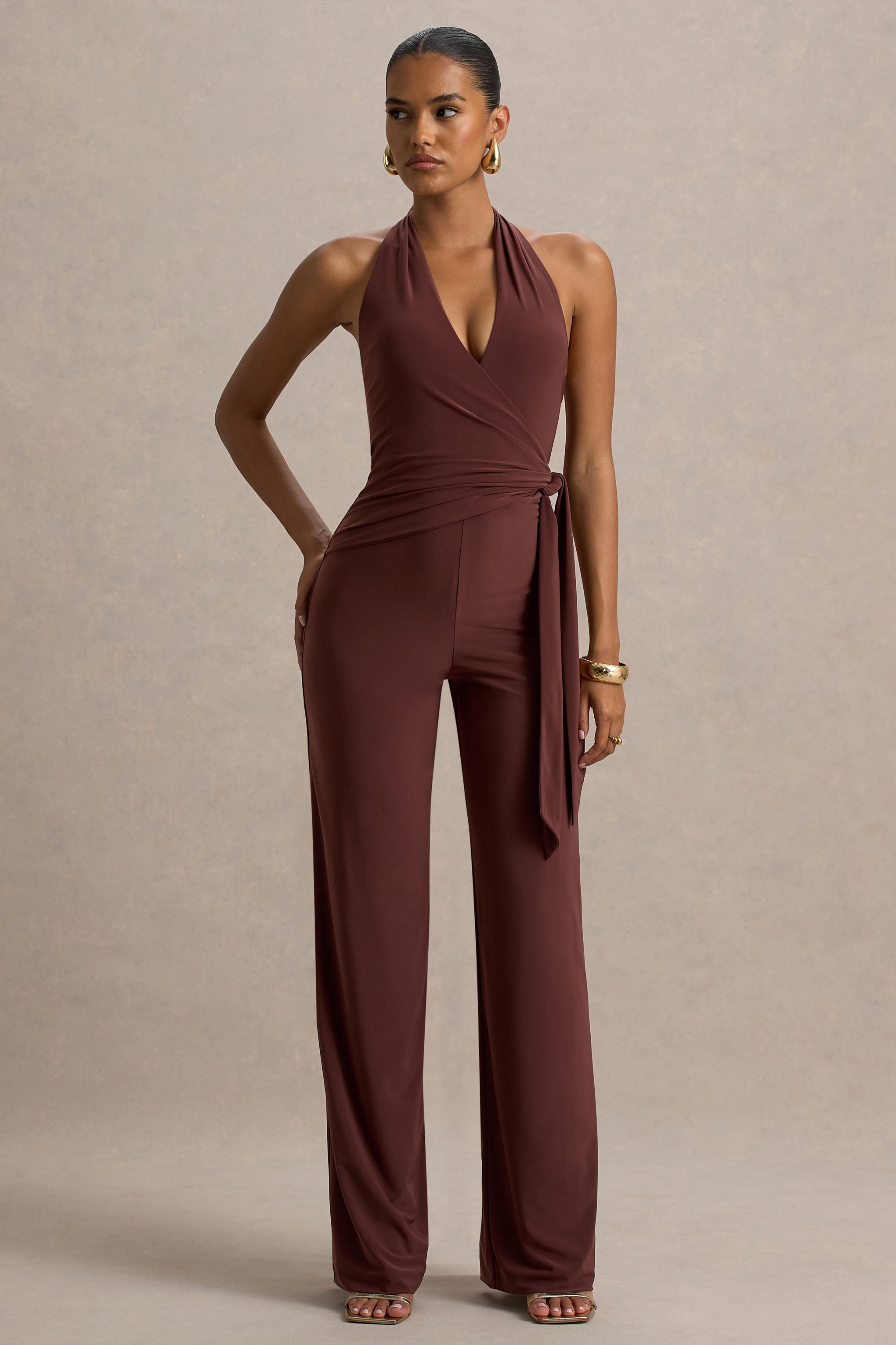Marlais | Bağcıklı Bel Detaylı Çikolata Renkli Jumpsuit
