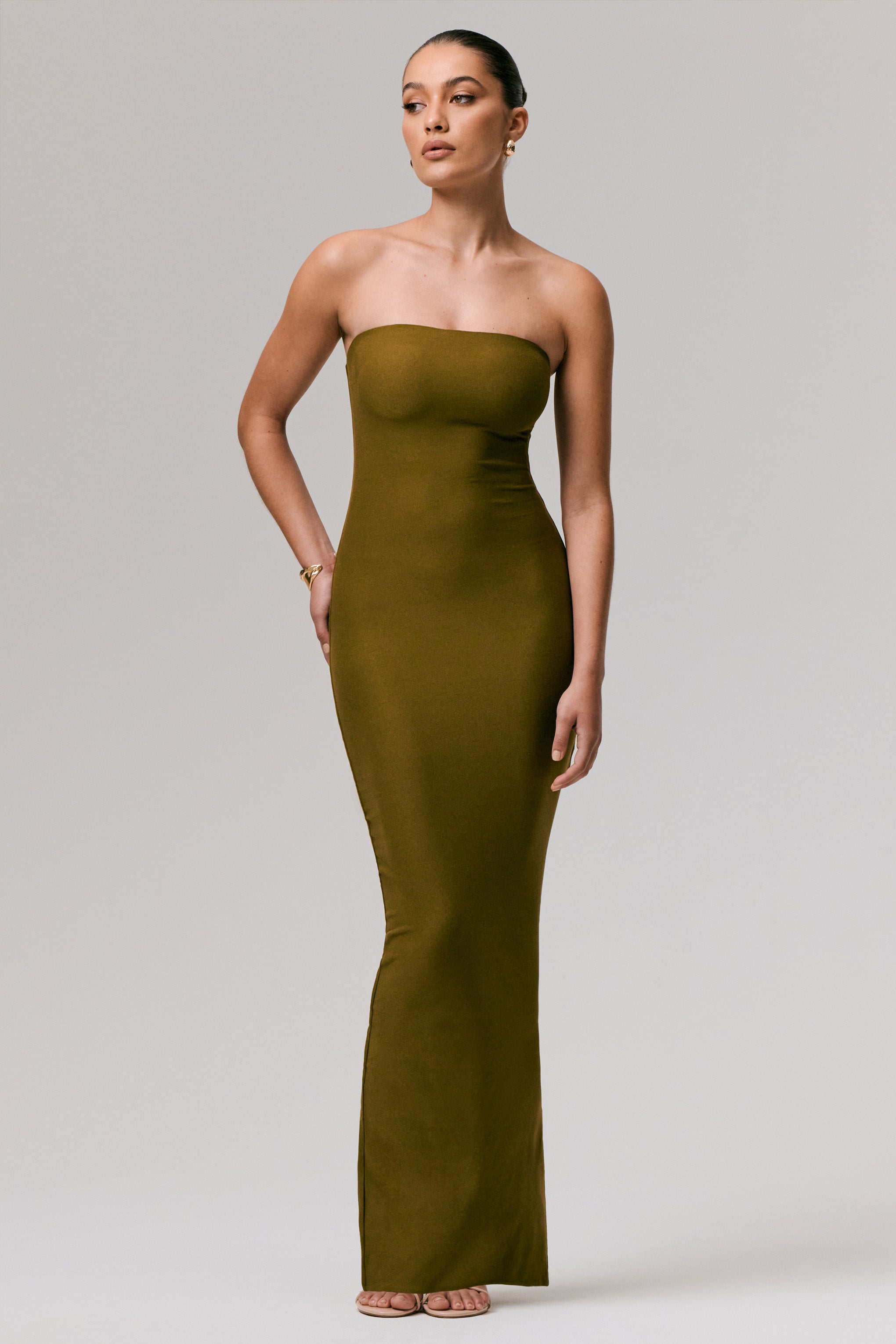 Angelie | Yeşil Bandeau Bodycon Maxi Elbise