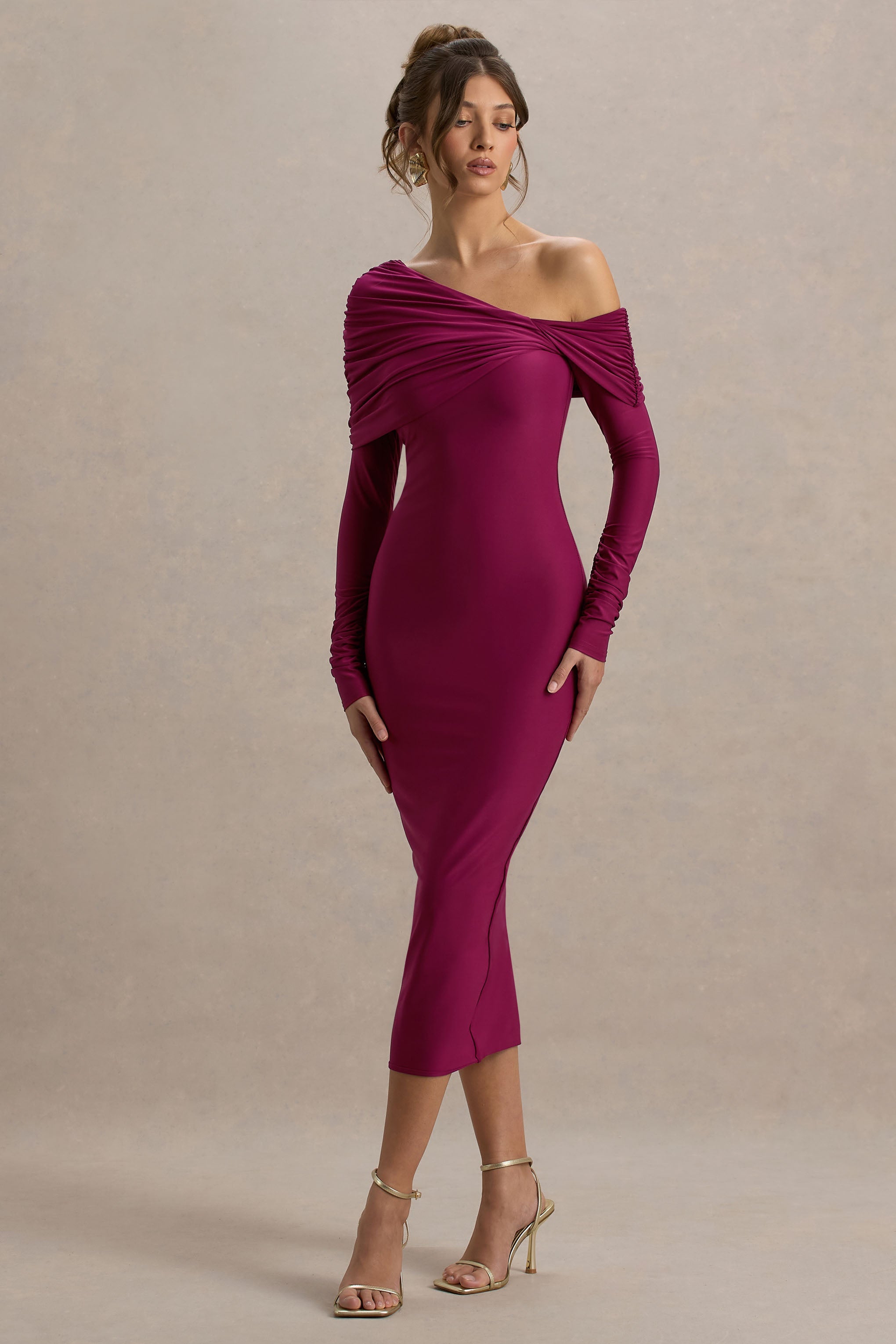 Cleo | File Kolları ile Bordo Bodycon Midi Elbise