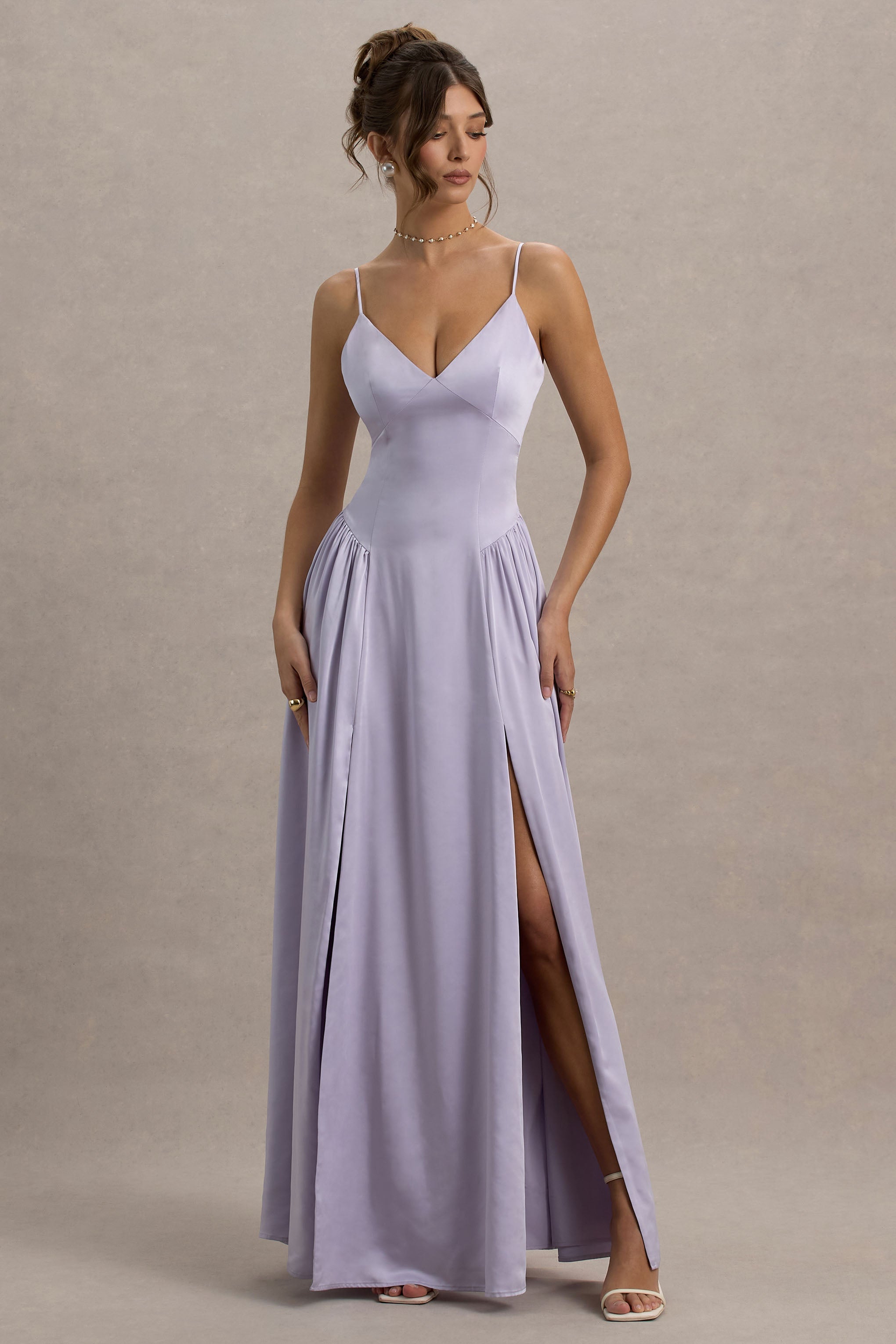 Jonas | Askı Detaylı Lila Plunge-Neck Maxi Elbise