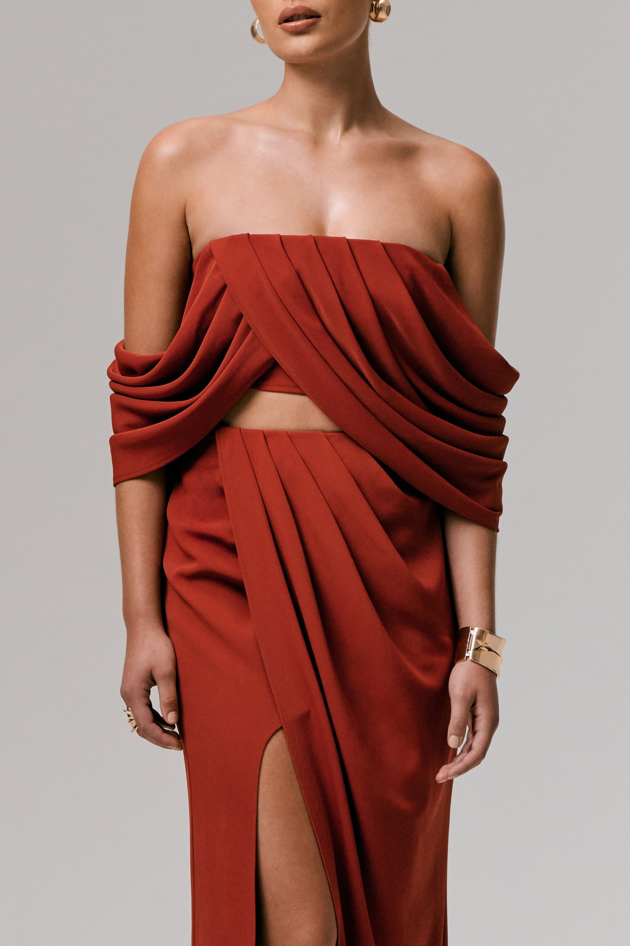 Zelina | Yırtmaçlı Terracotta Orta Boy Maxi Etek