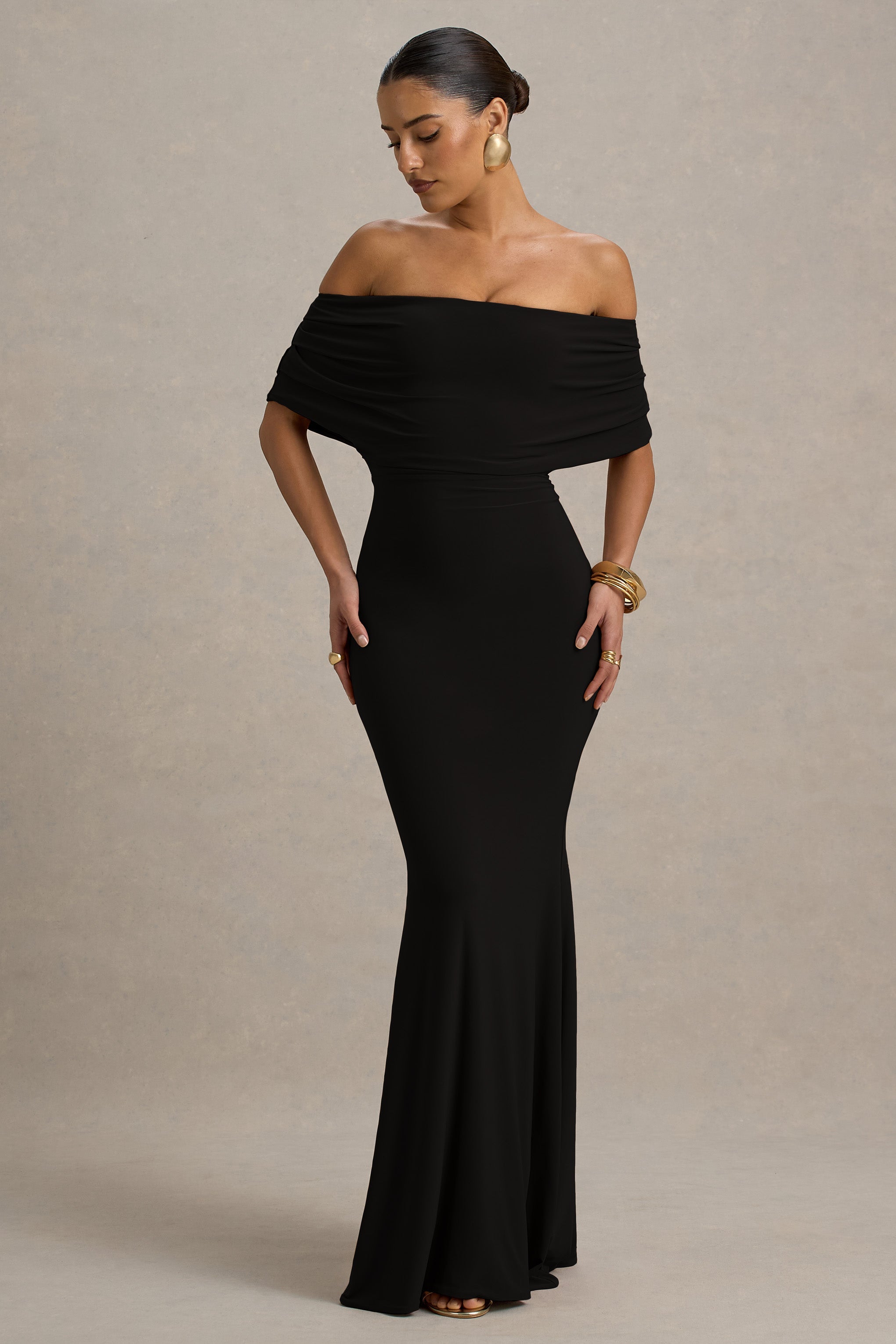Bowden | Siyah Bardot Maxi Elbise