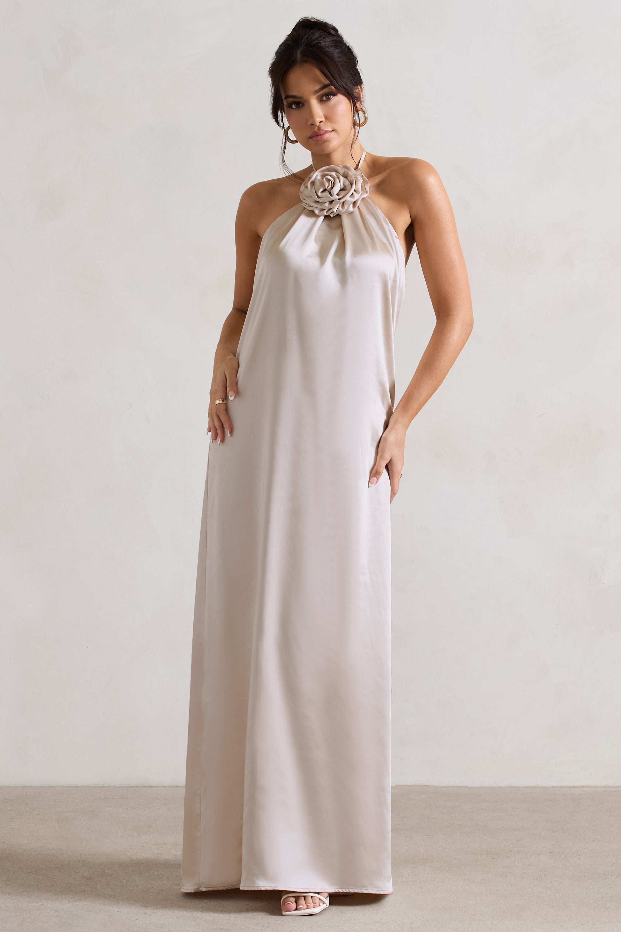 Everleigh | Korse Detaylı Krem Saten Rahat Kesim Maxi Kolon Elbise