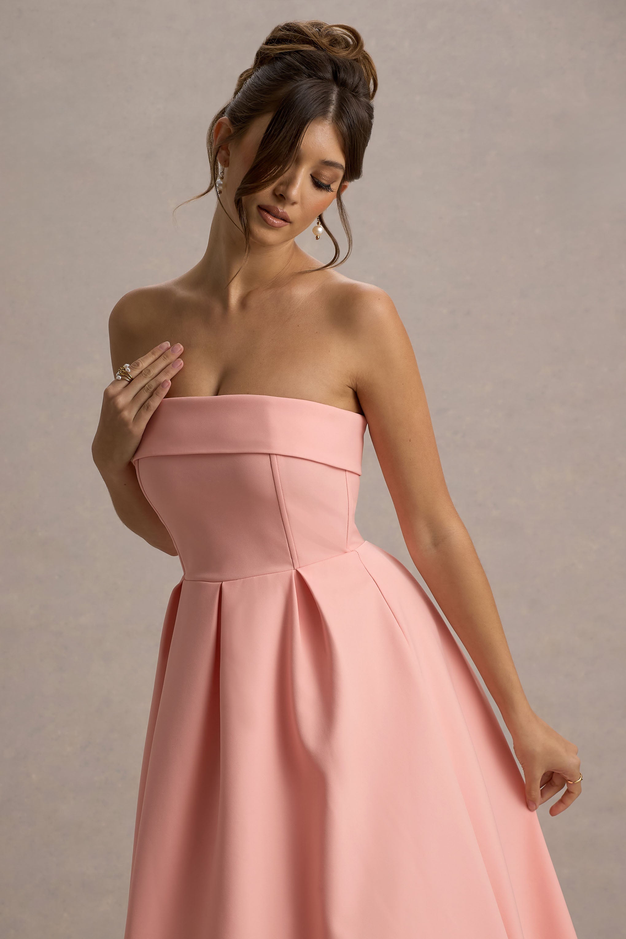 Annalise | Pembe Bandeau Skater Midi Elbise
