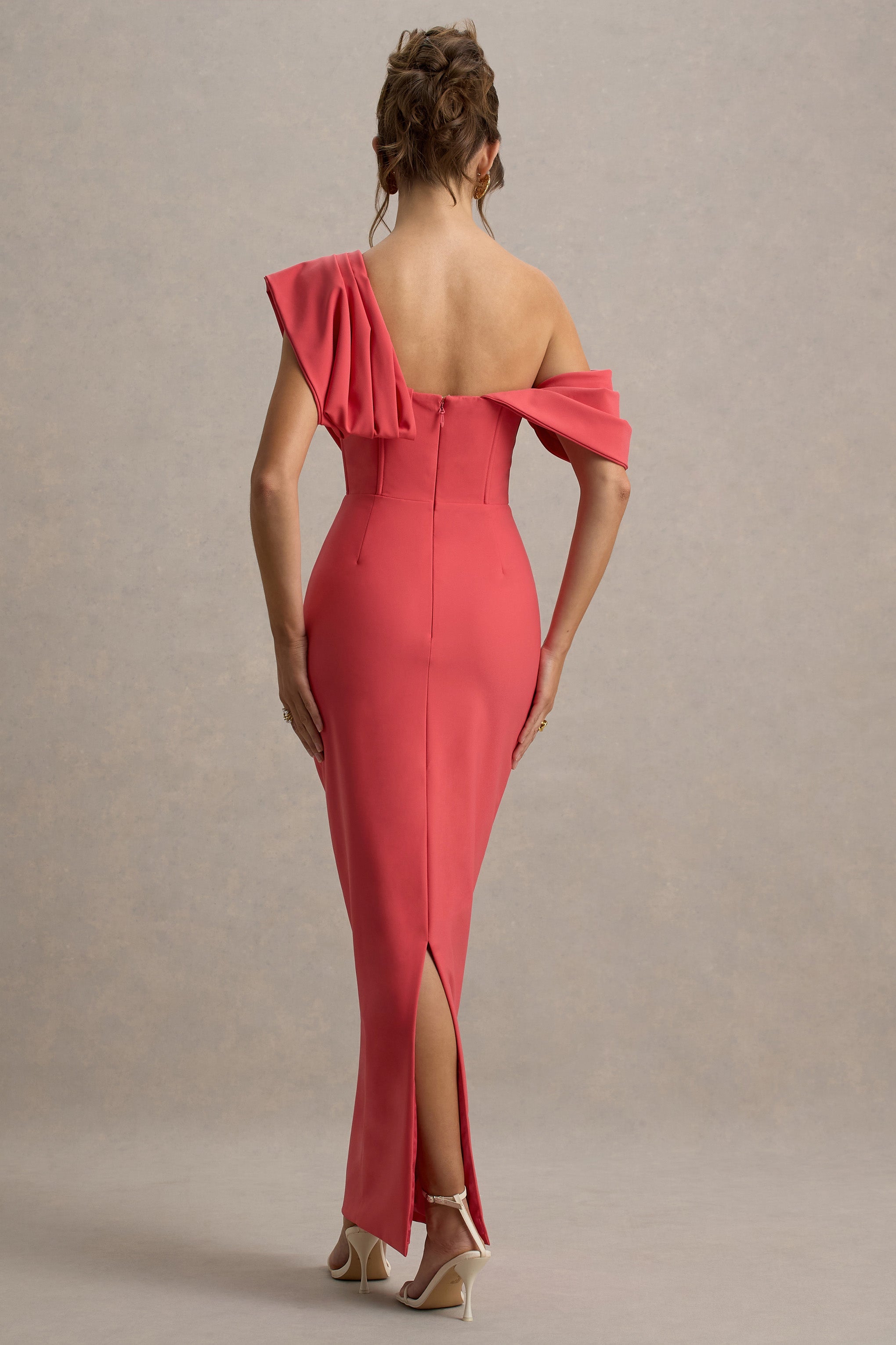 Angelina | Pembe Drapeli Omuz Maxi Elbise