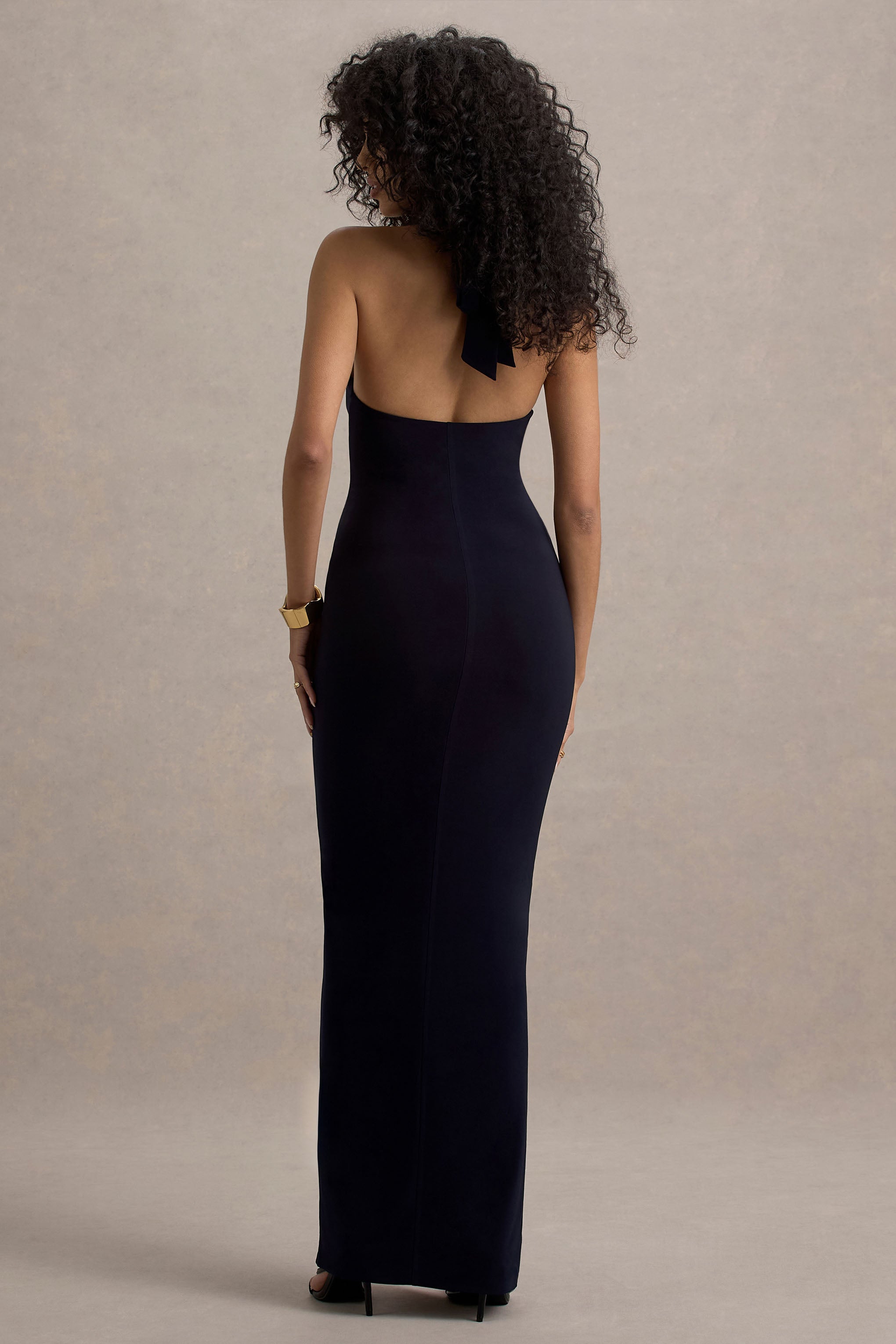 Sable | Lacivert Halter Yaka Twist Maxi Elbise