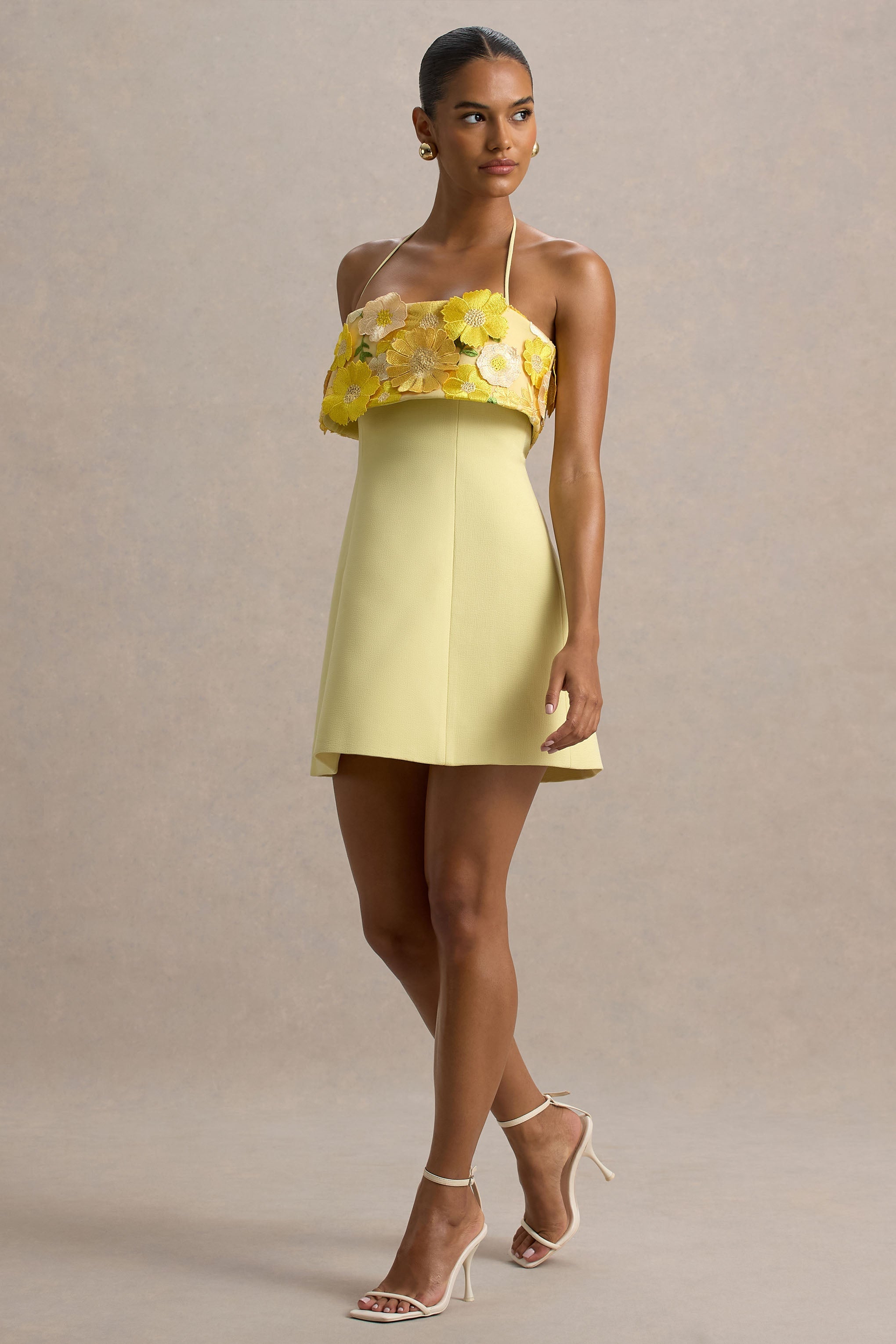 Shelley | Limon Çiçekli Bandeau Mikro Mini Elbise