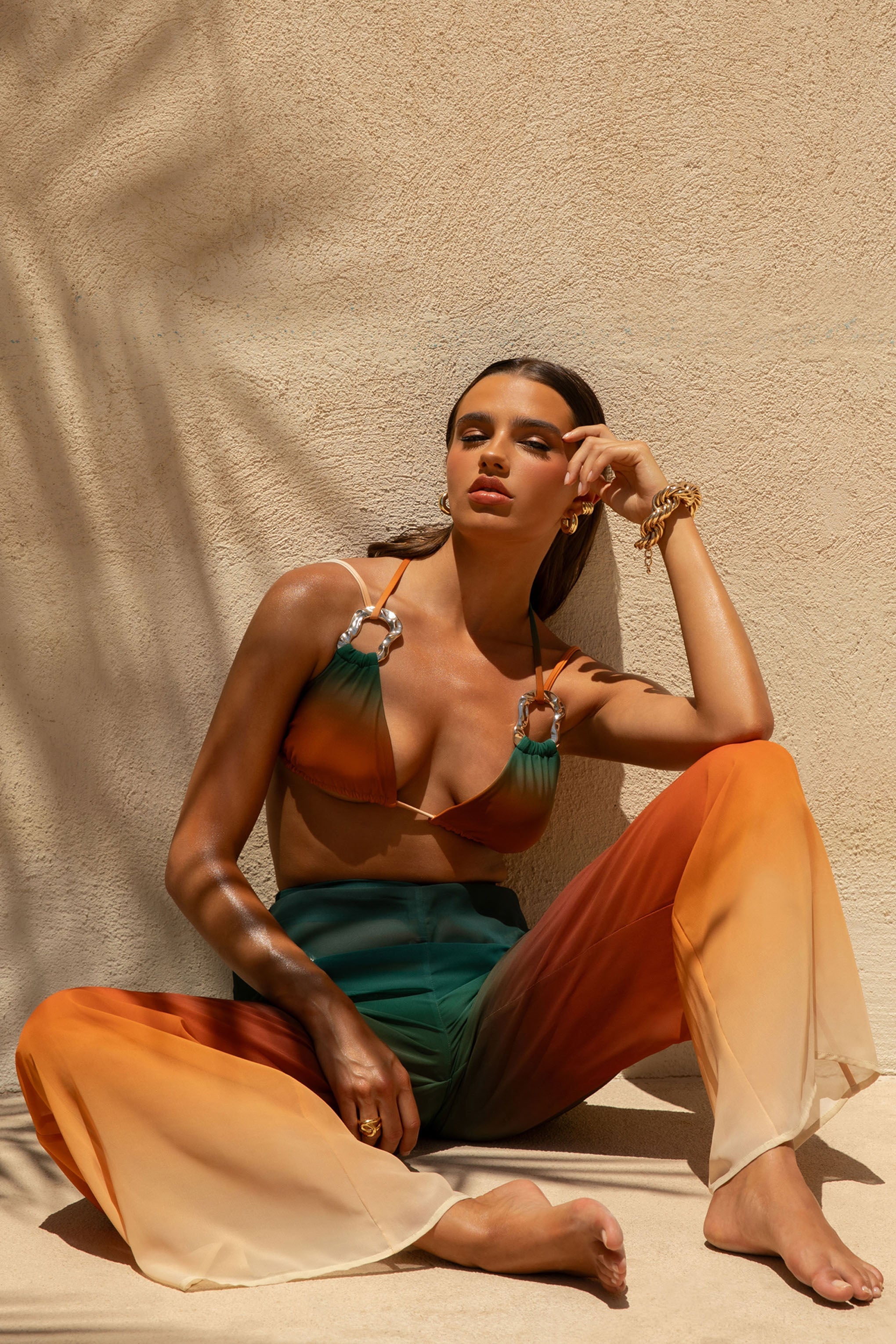 Farretti | Ombre Baskılı Şifon Geniş Paça Pantolon