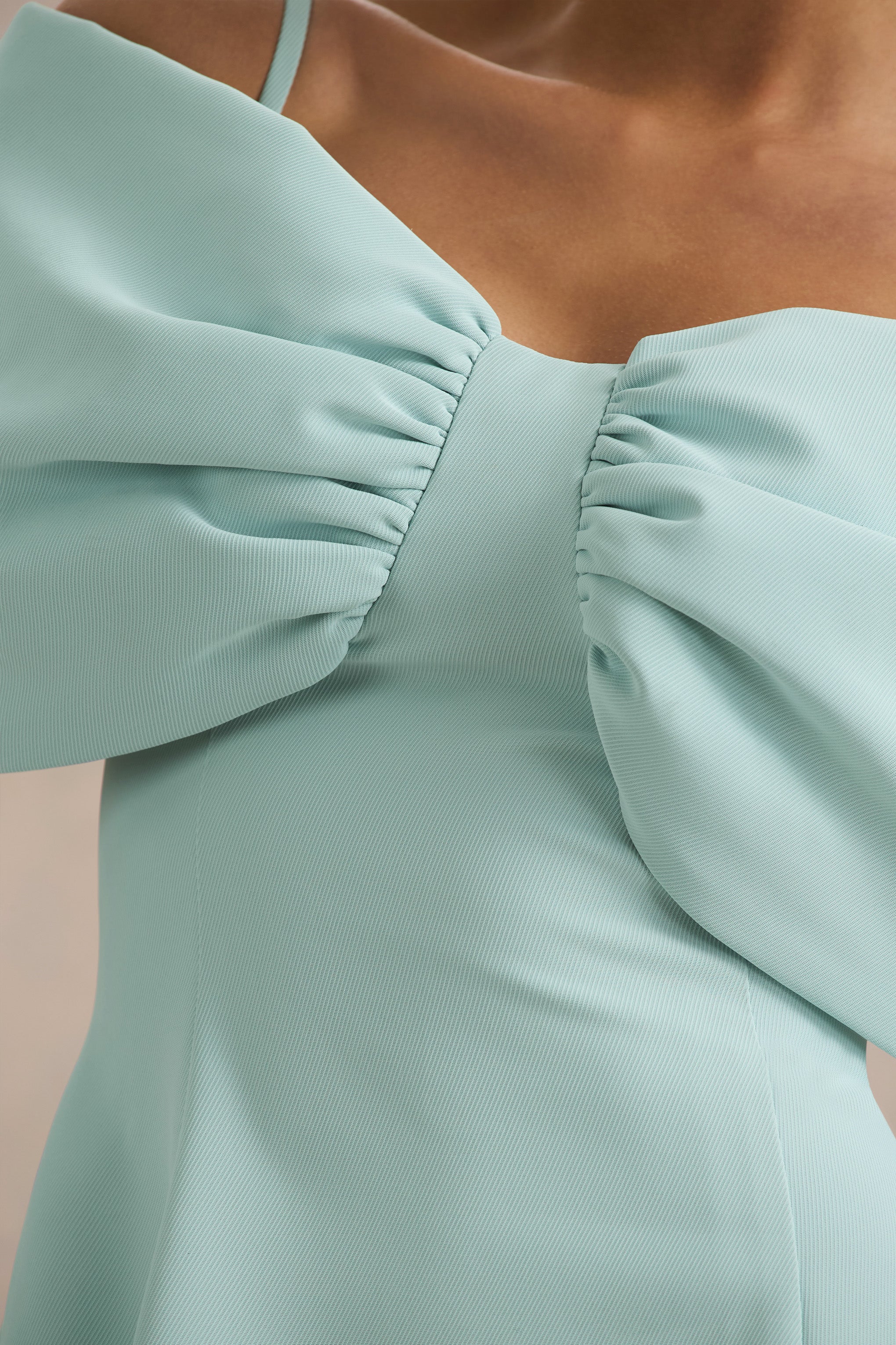 Faria | Kemer Detaylı Açık Mavi Kısa Kollu Bardot Mini Elbise