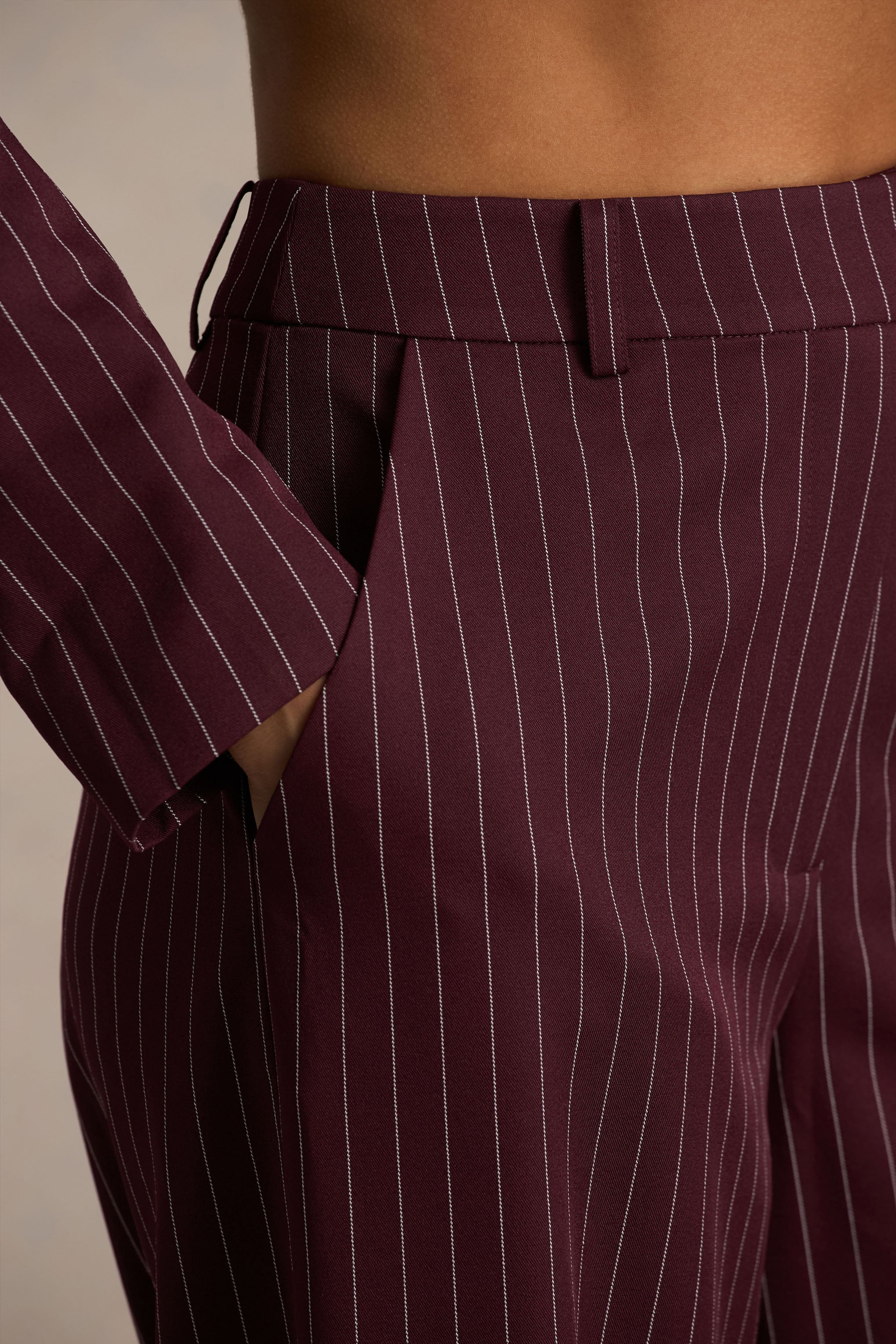 Asteria | Bordo Çizgili Geniş Paça Pantolon