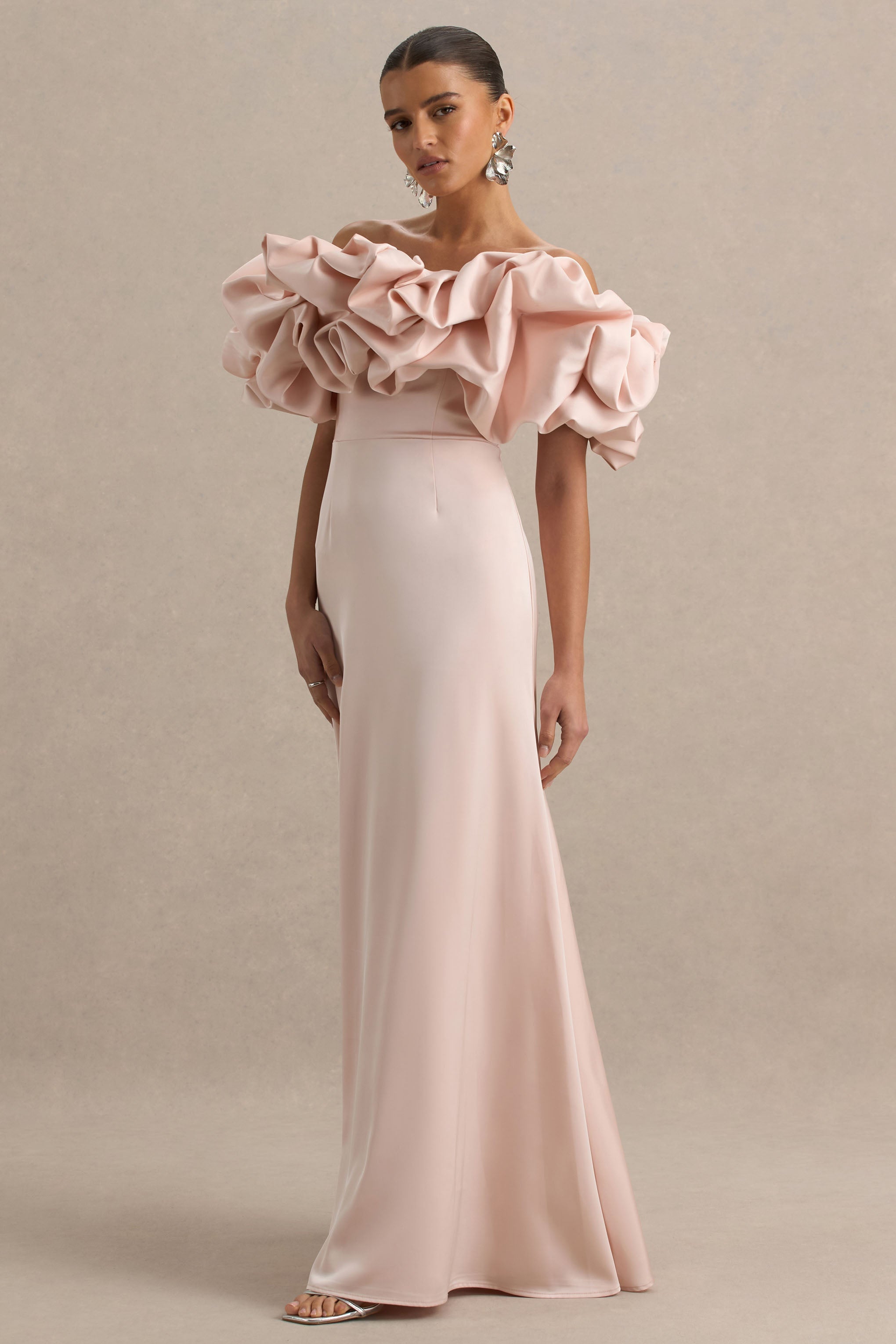 Allie | Soluk Pembe Puff Bardot Maxi Elbise