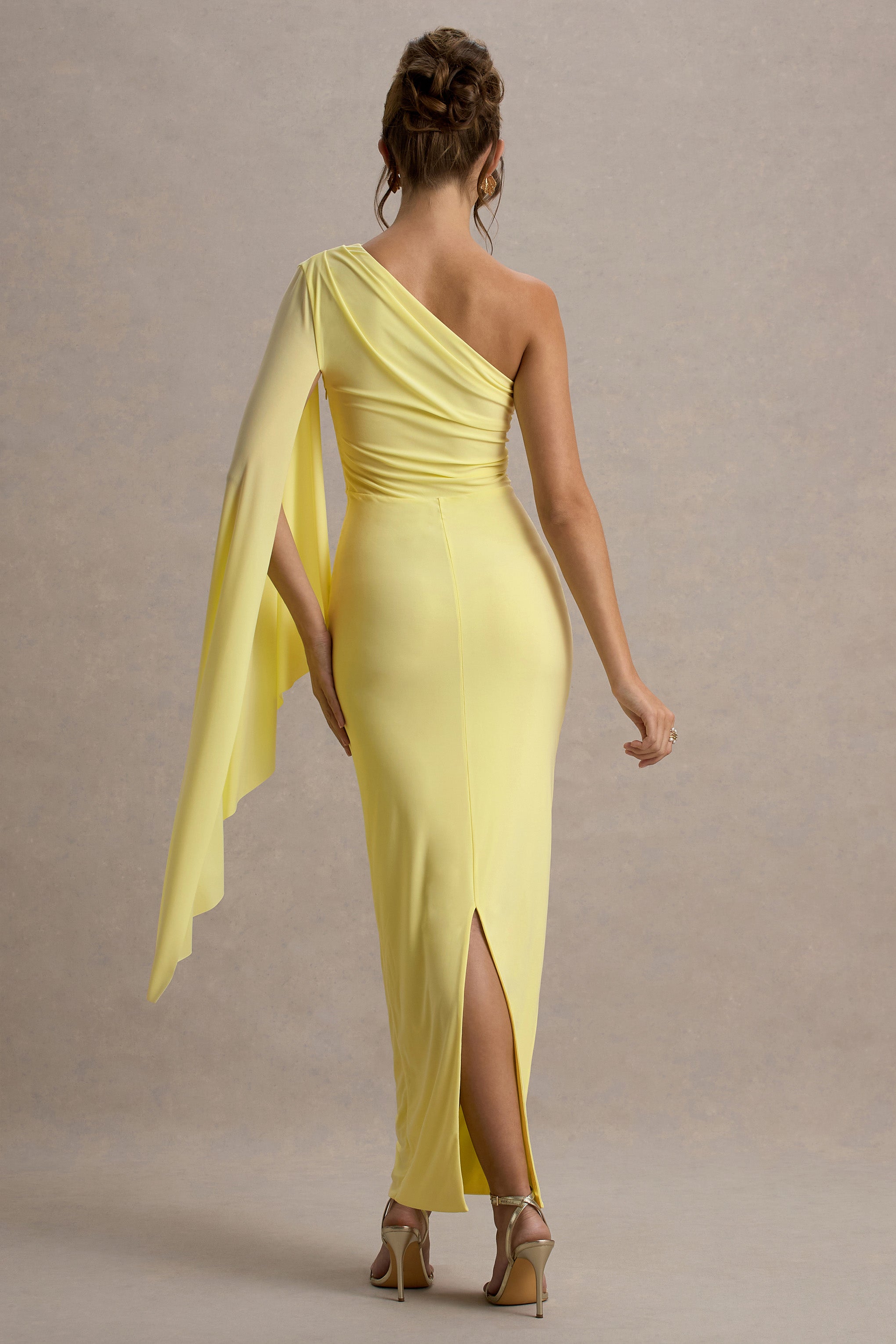 Clementina | Limon Asimetrik Pelerin Kol Maxi Elbise