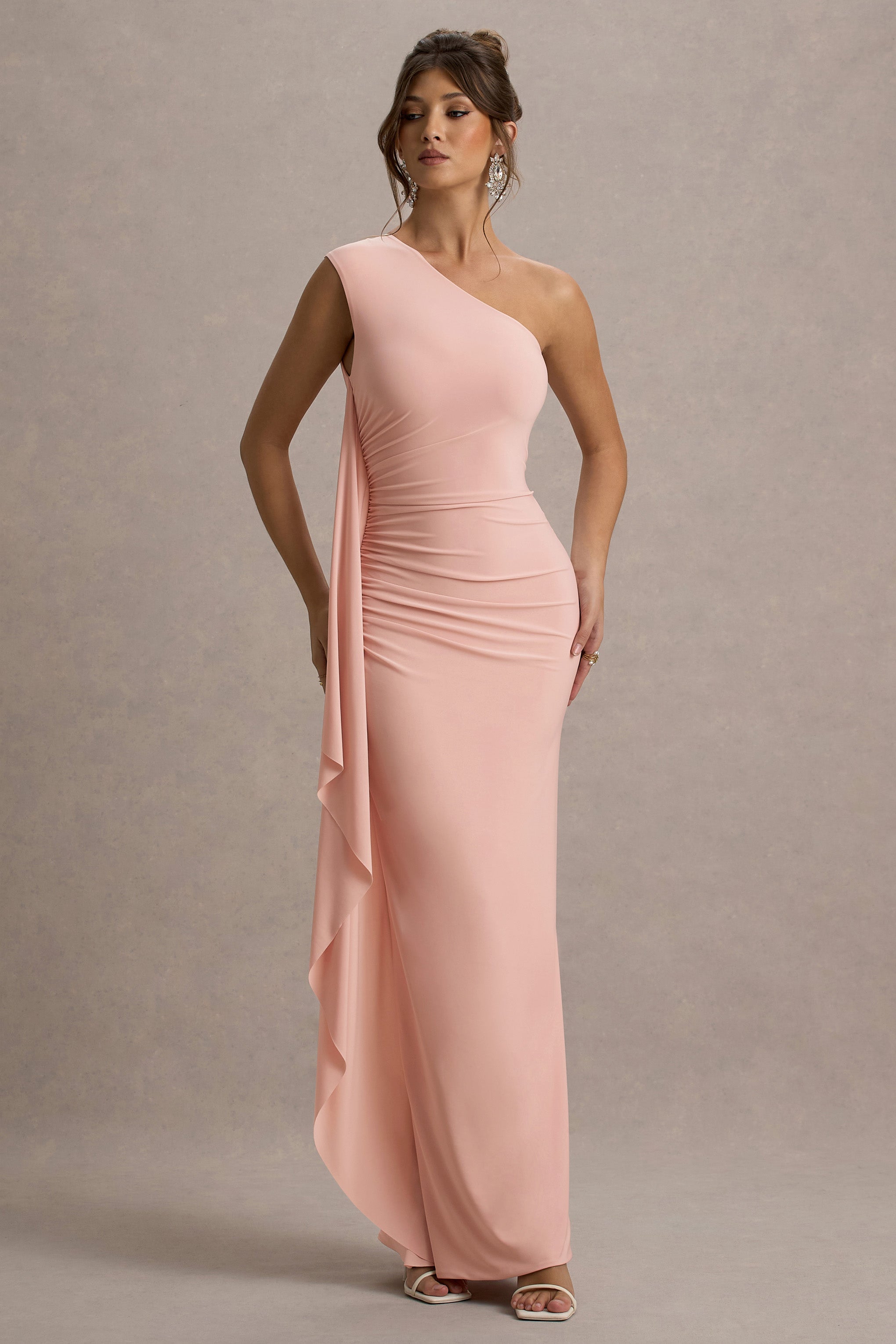 Adelina | Pembe Tek Omuzlu Maxi Elbise