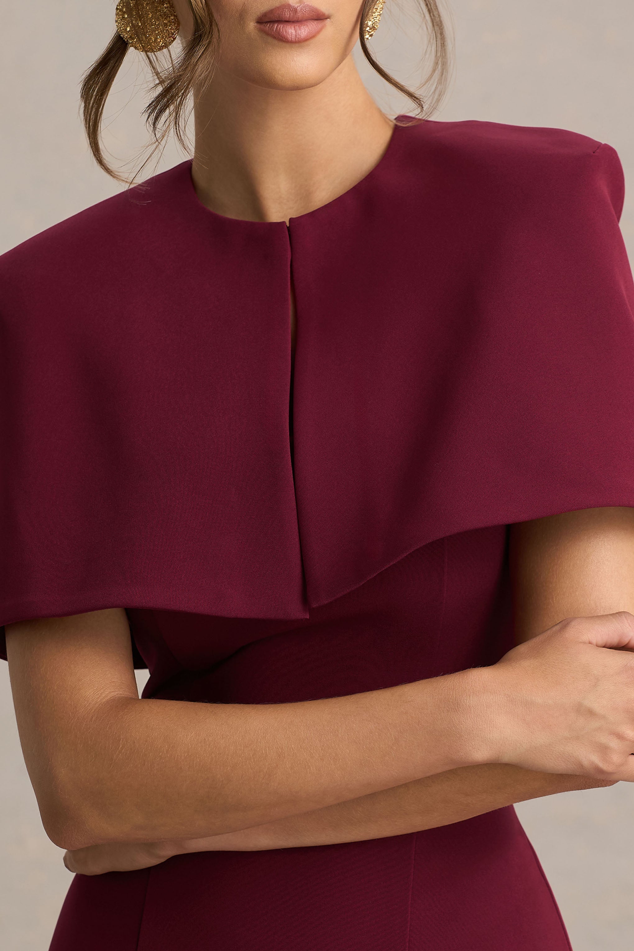 Baylor | Pelerin Detaylı Bordo Midi Elbise