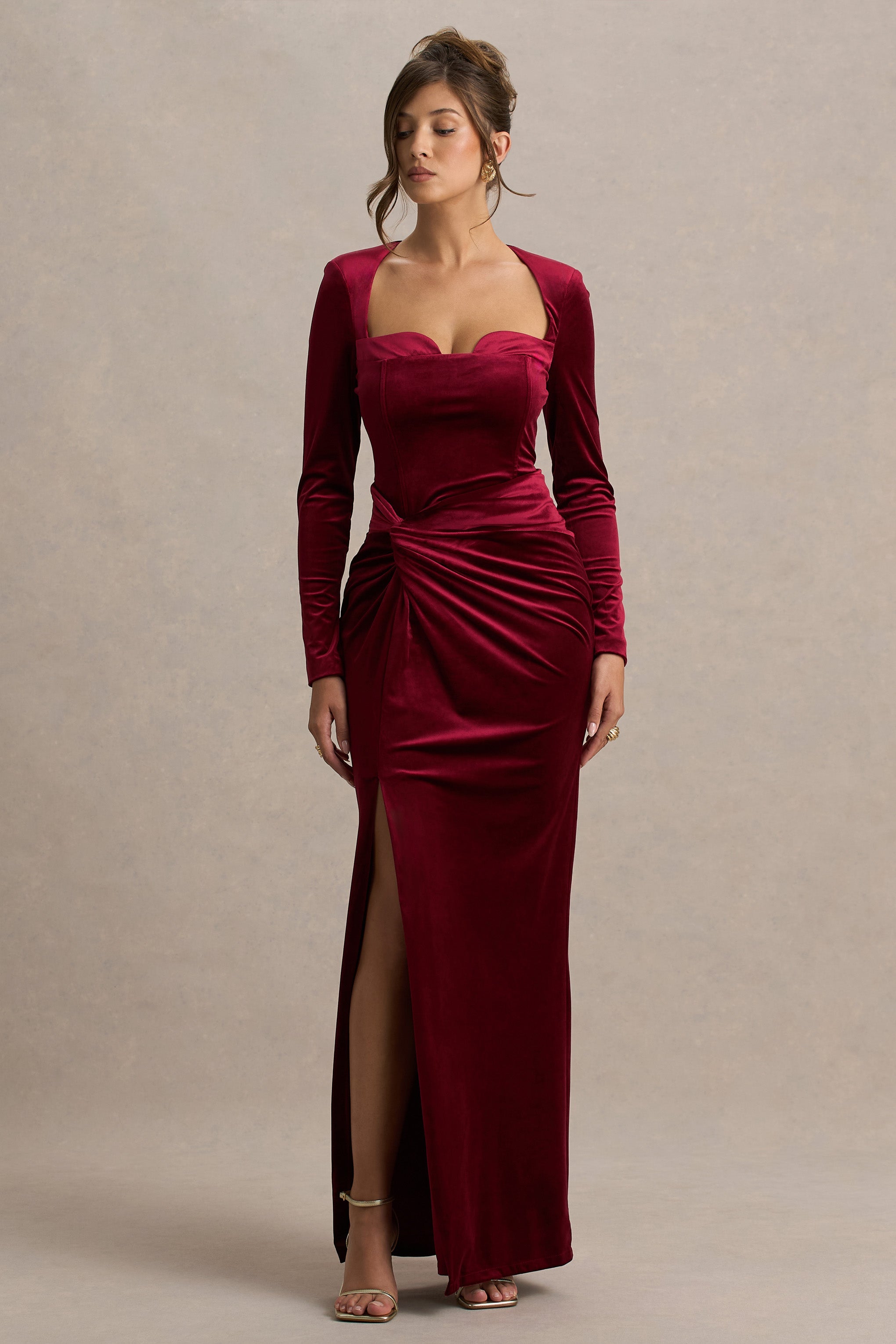 Fay | Berry Kadife Korsaj Stil Düğüm Maxi Elbise