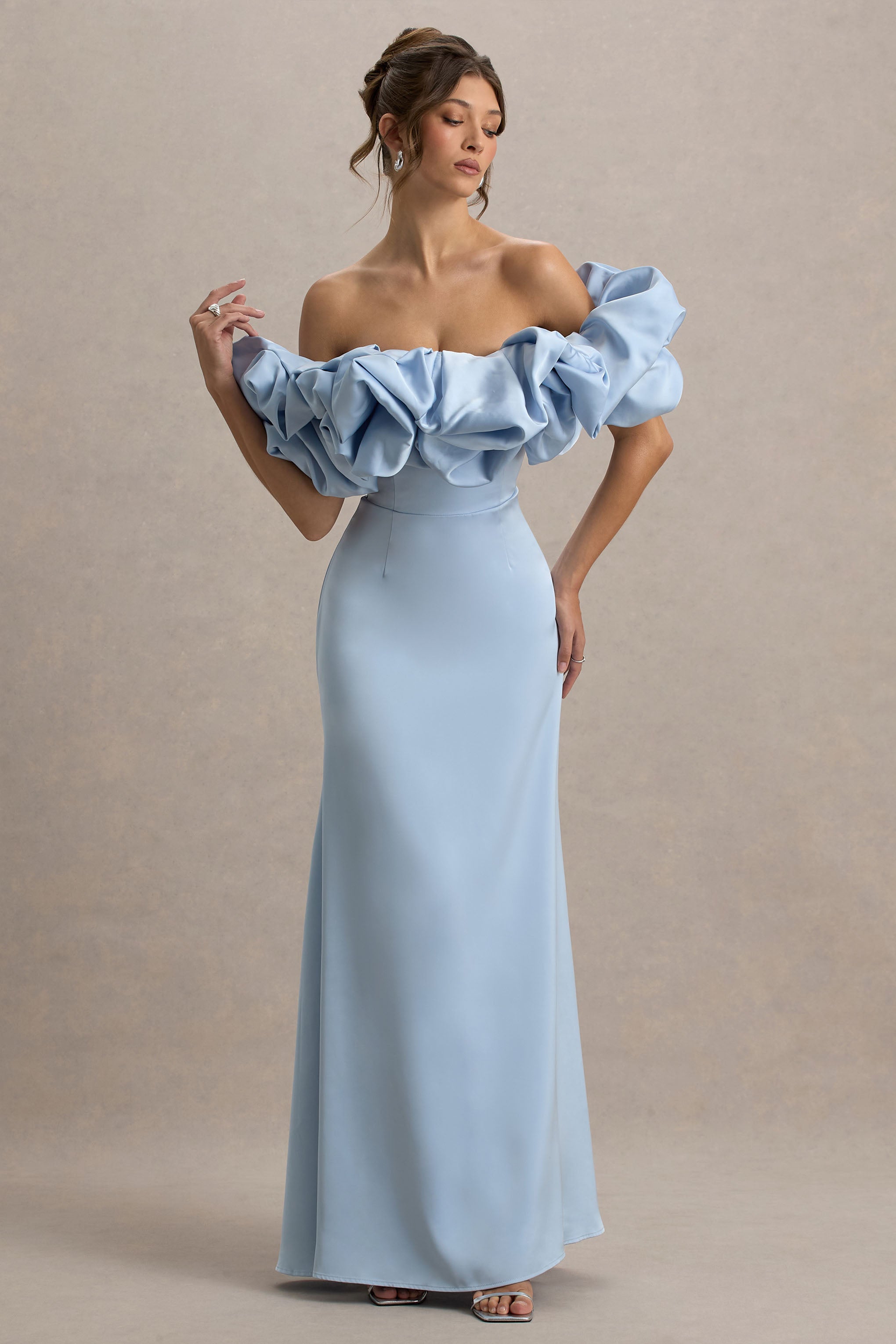 Allie | Toz Mavi Puff Bardot Maxi Elbise