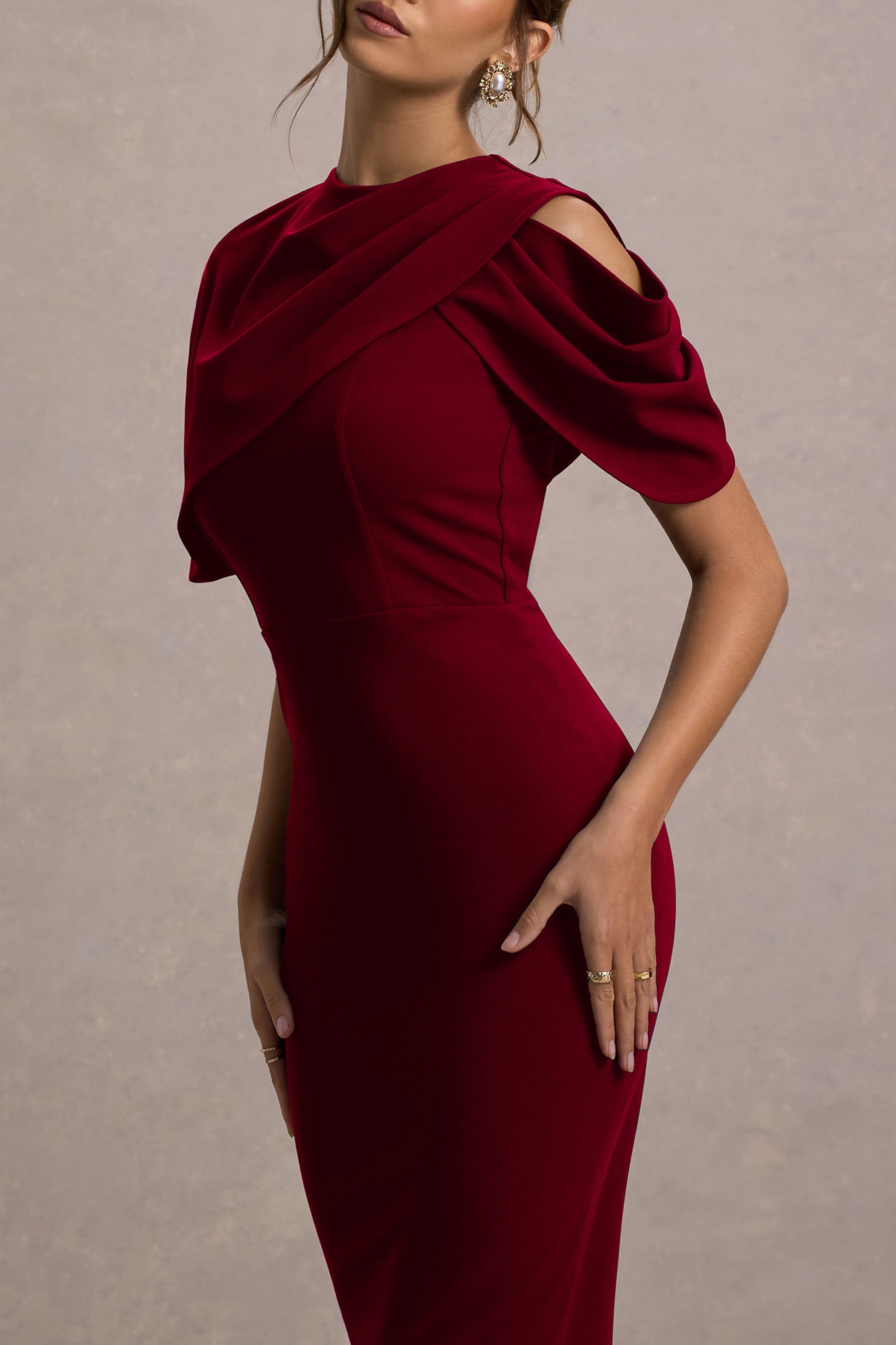 Dorothea | Pelerinli Berry Drapeli Midi Elbise