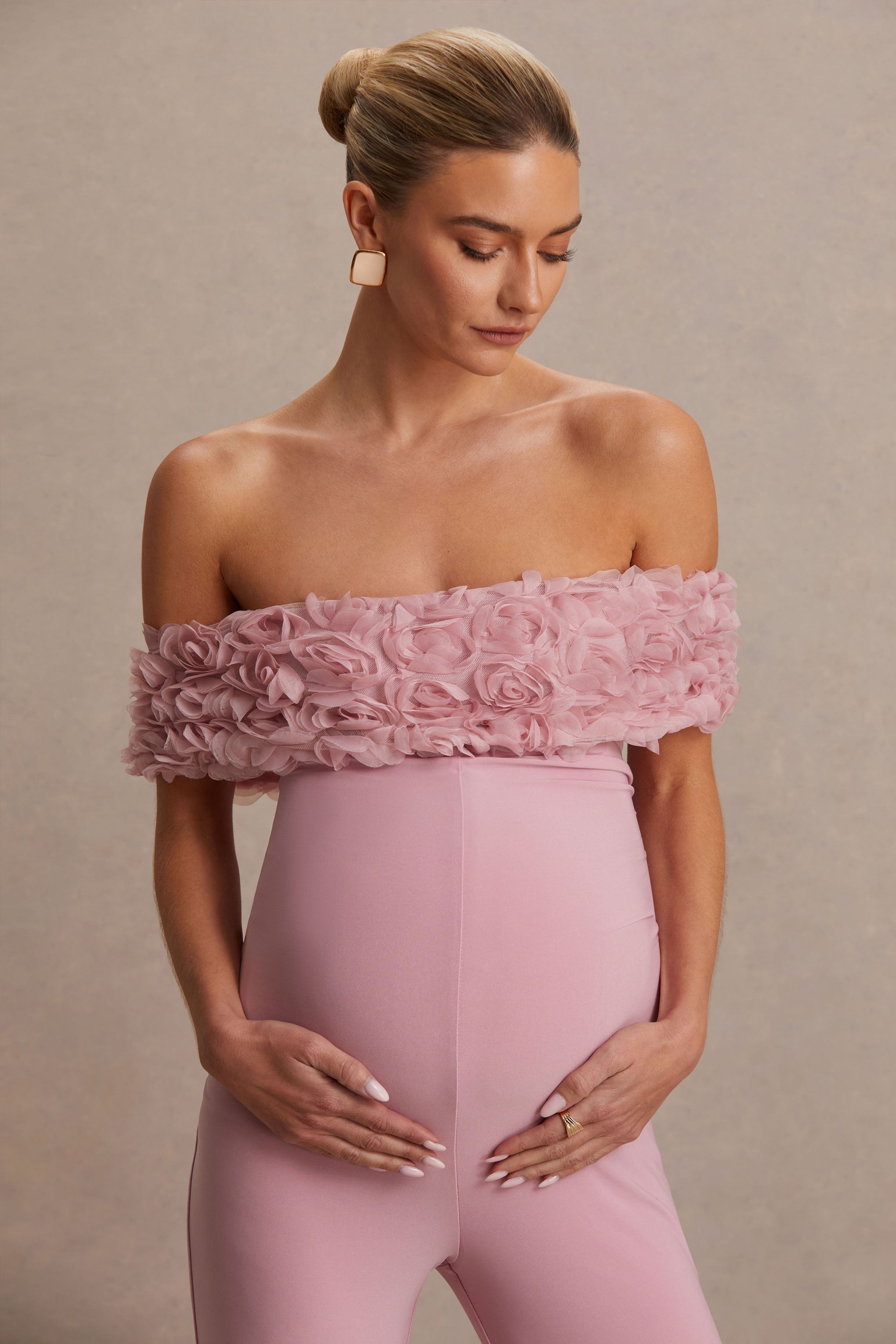 Sallow | Pembe Çiçekli Bardot Hamile Tulum