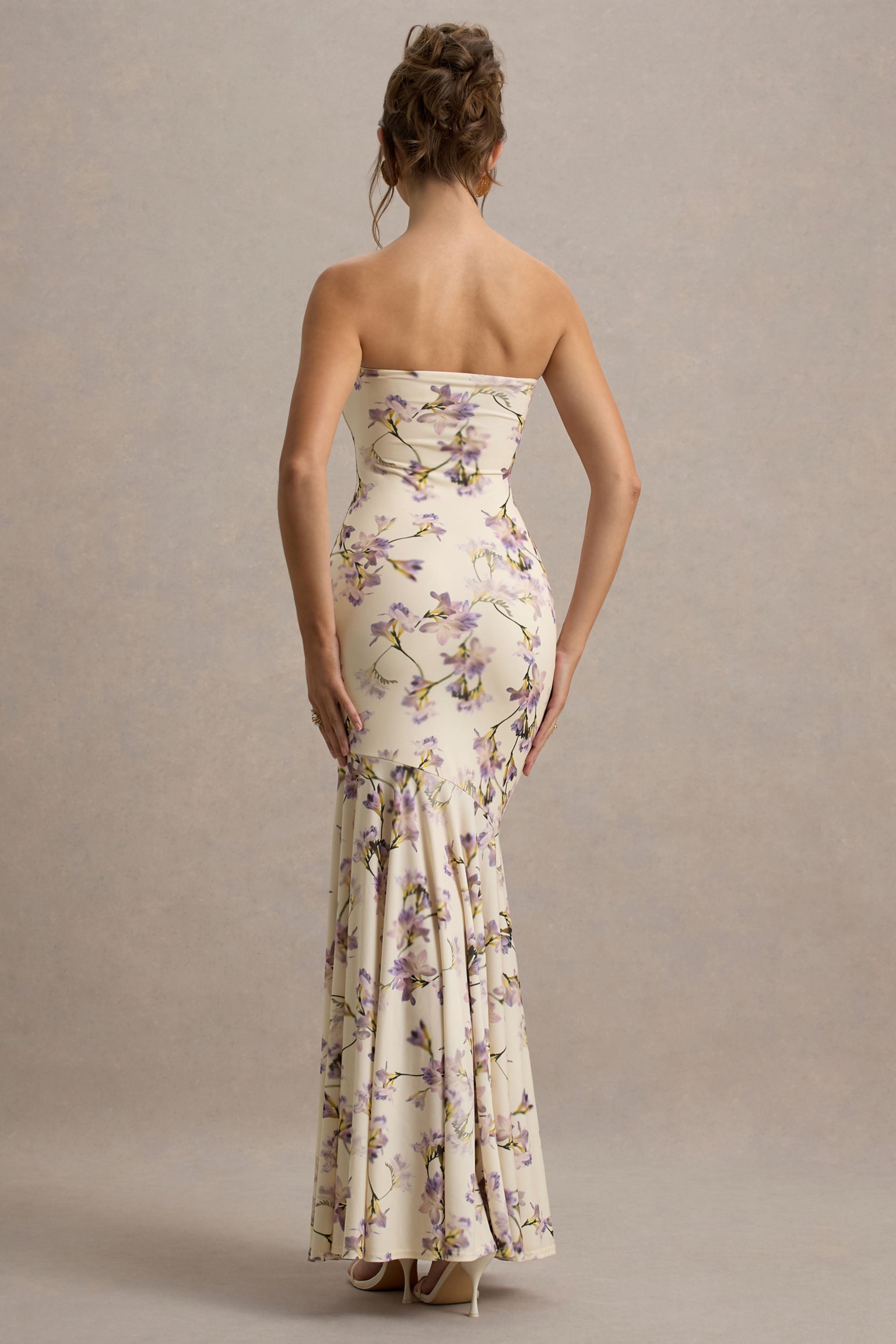 Callie | Limon Çiçekli Bandeau Kuyruklu Maxi Elbise